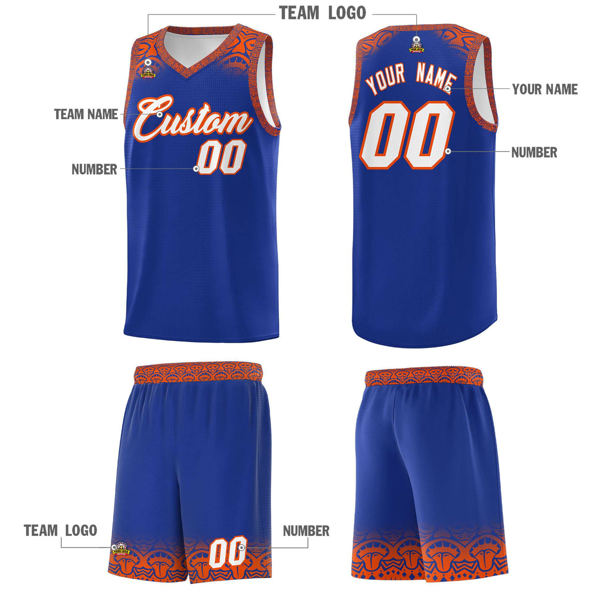 Custom Royal Orange Personalized Indians Print Kits Sports Uniform Basketball Jersey|KXKSHOP