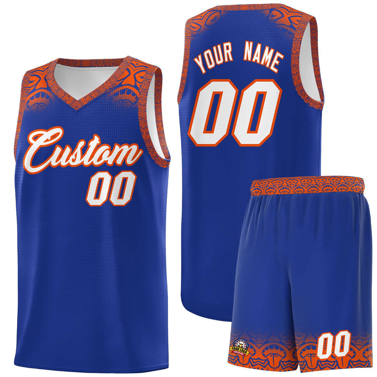 Custom Royal Orange Personalized Indians Print Kits Sports Uniform Basketball Jersey|KXKSHOP