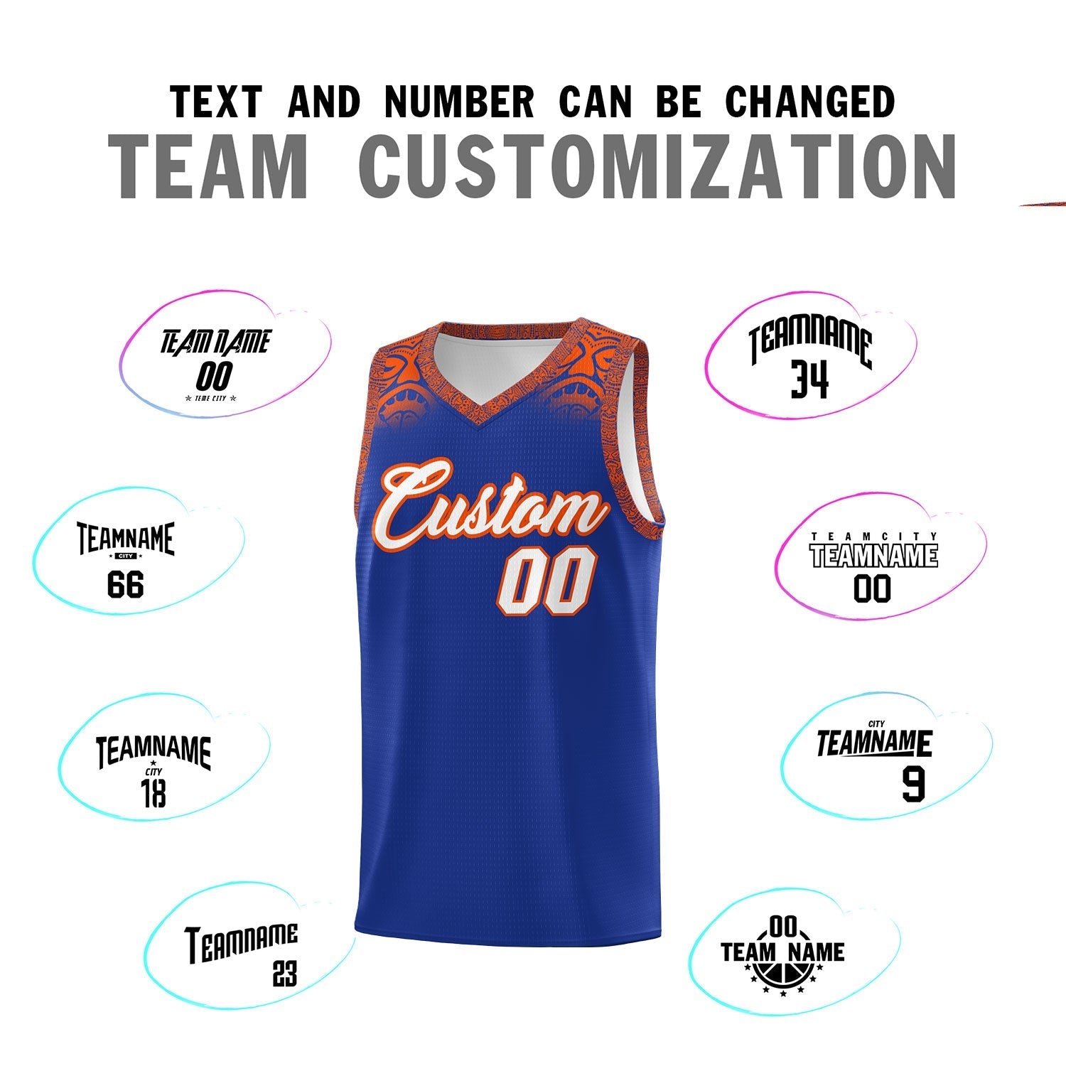 Custom Royal Orange Personalized Indians Print Kits Sports Uniform Basketball Jersey|KXKSHOP