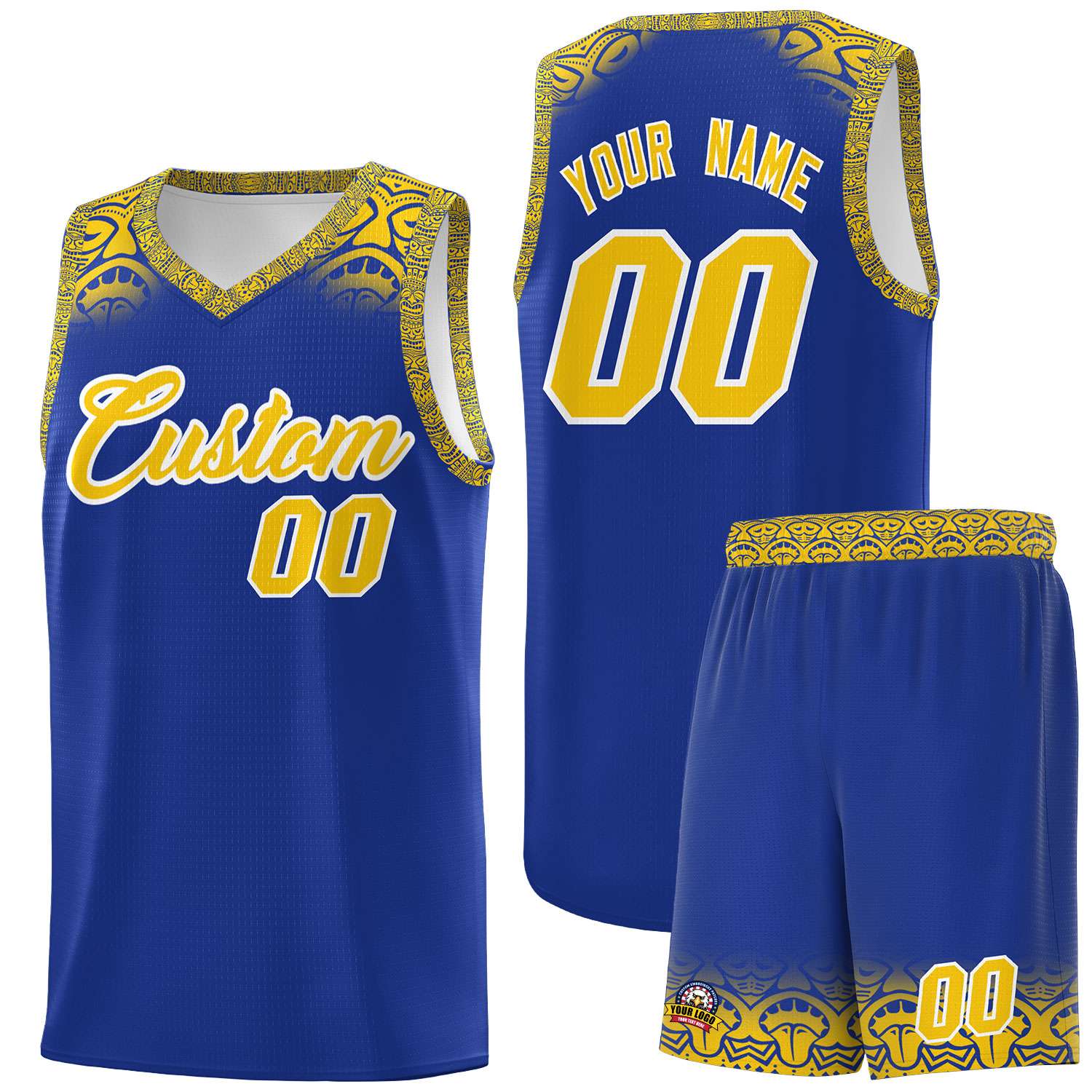 Custom Royal Gold Personalized Indians Print Kits Sports Uniform Basketball Jersey|KXKSHOP
