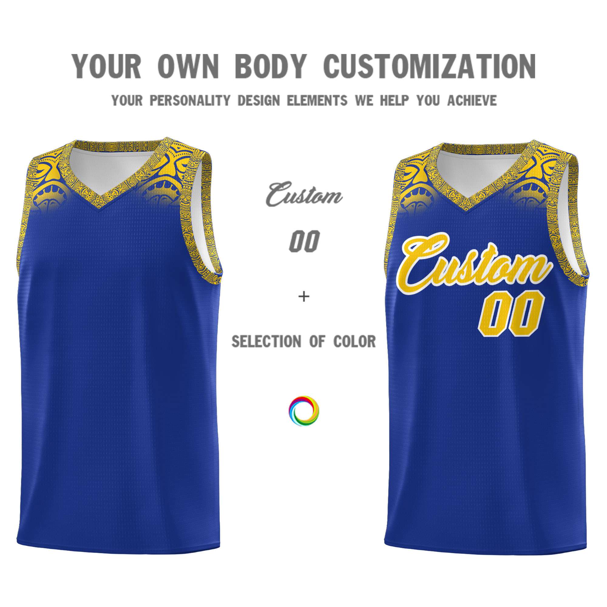 Custom Royal Gold Personalized Indians Print Kits Sports Uniform Basketball Jersey|KXKSHOP
