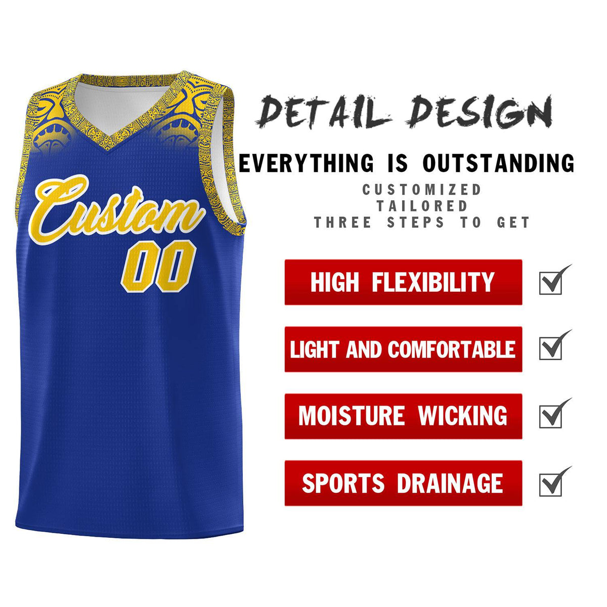 Custom Royal Gold Personalized Indians Print Kits Sports Uniform Basketball Jersey|KXKSHOP