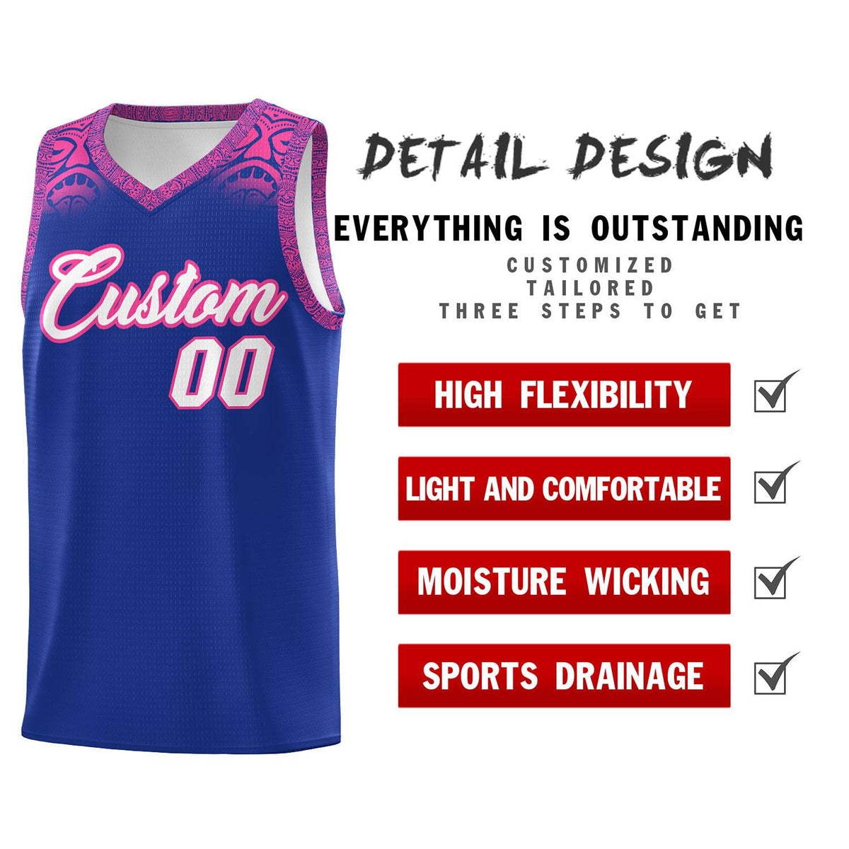Custom Royal Pink Personalized Indians Print Kits Sports Uniform Basketball Jersey|KXKSHOP