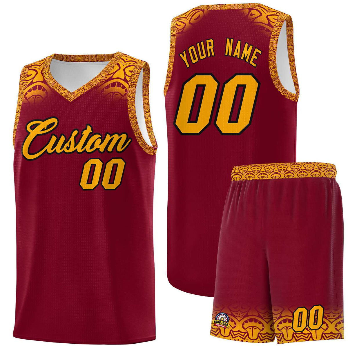 Custom Crimson Yellow Personalized Indians Print Kits Sports Uniform Basketball Jersey|KXKSHOP