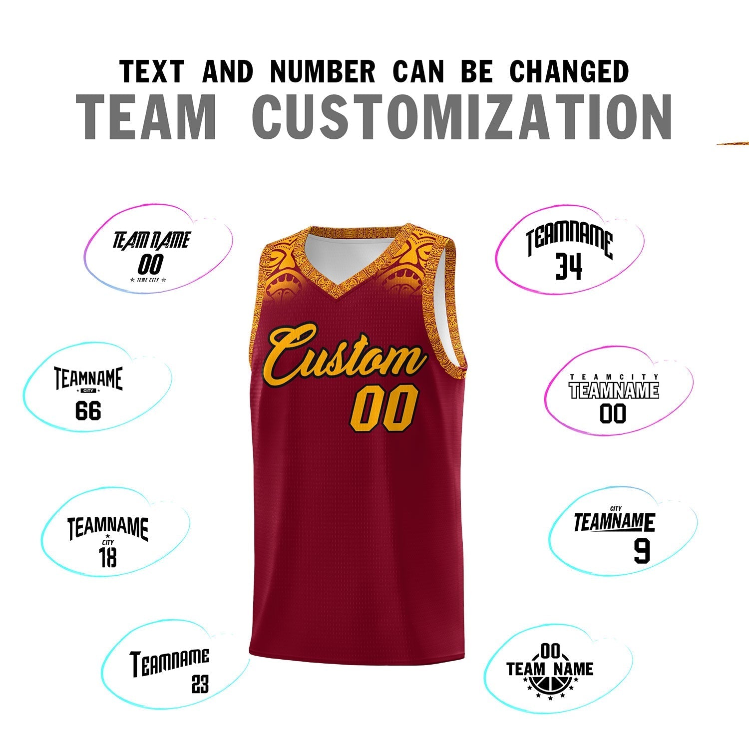 Custom Crimson Yellow Personalized Indians Print Kits Sports Uniform Basketball Jersey|KXKSHOP