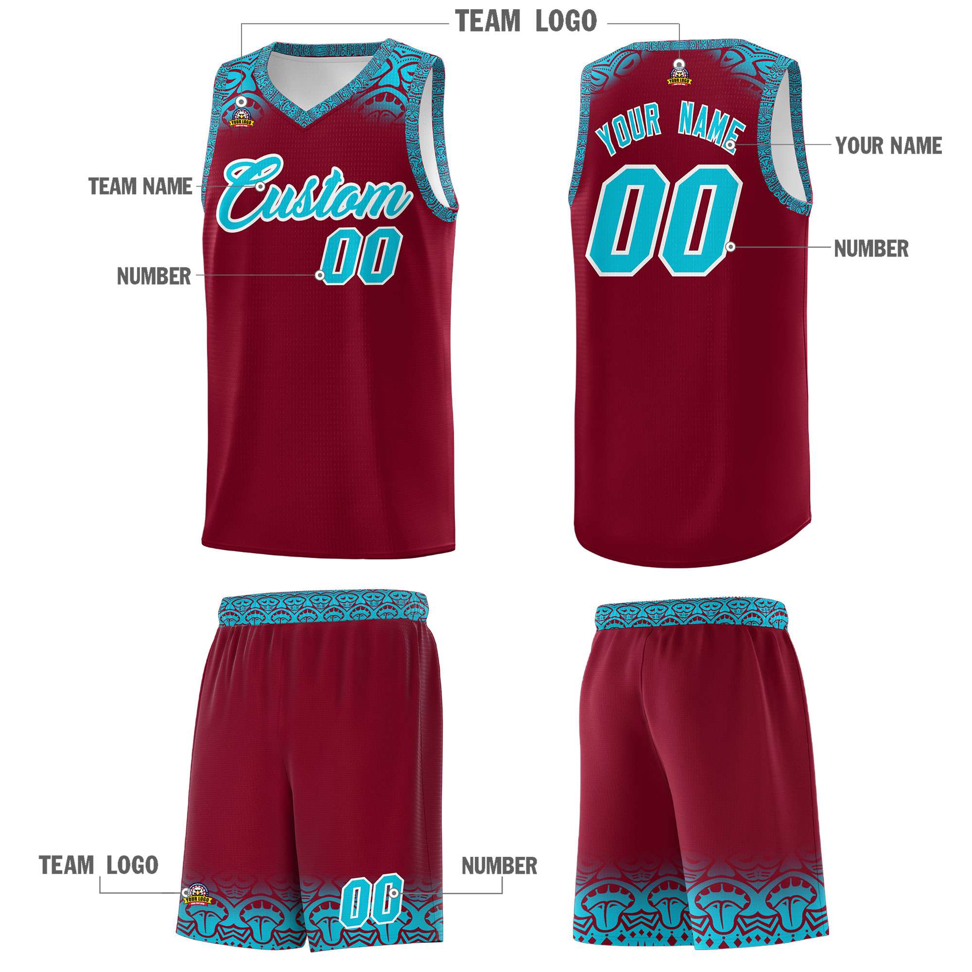Custom Crimson Sky Blue Personalized Indians Print Kits Sports Uniform Basketball Jersey|KXKSHOP