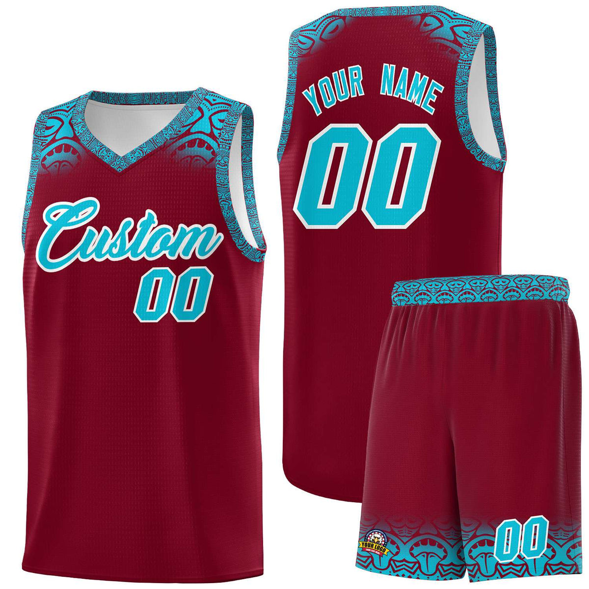 Custom Crimson Sky Blue Personalized Indians Print Kits Sports Uniform Basketball Jersey|KXKSHOP