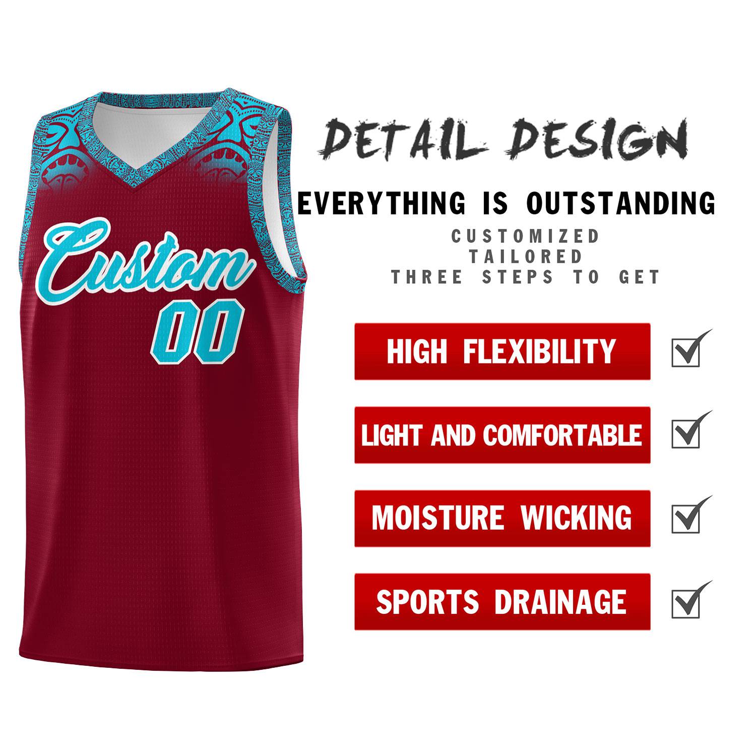 Custom Crimson Sky Blue Personalized Indians Print Kits Sports Uniform Basketball Jersey|KXKSHOP