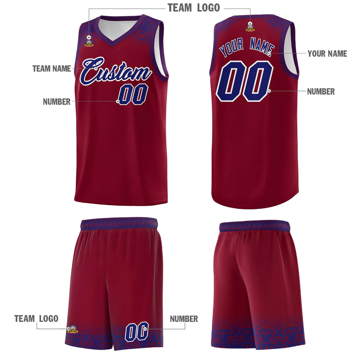 Custom Crimson Royal Personalized Indians Print Kits Sports Uniform Basketball Jersey|KXKSHOP