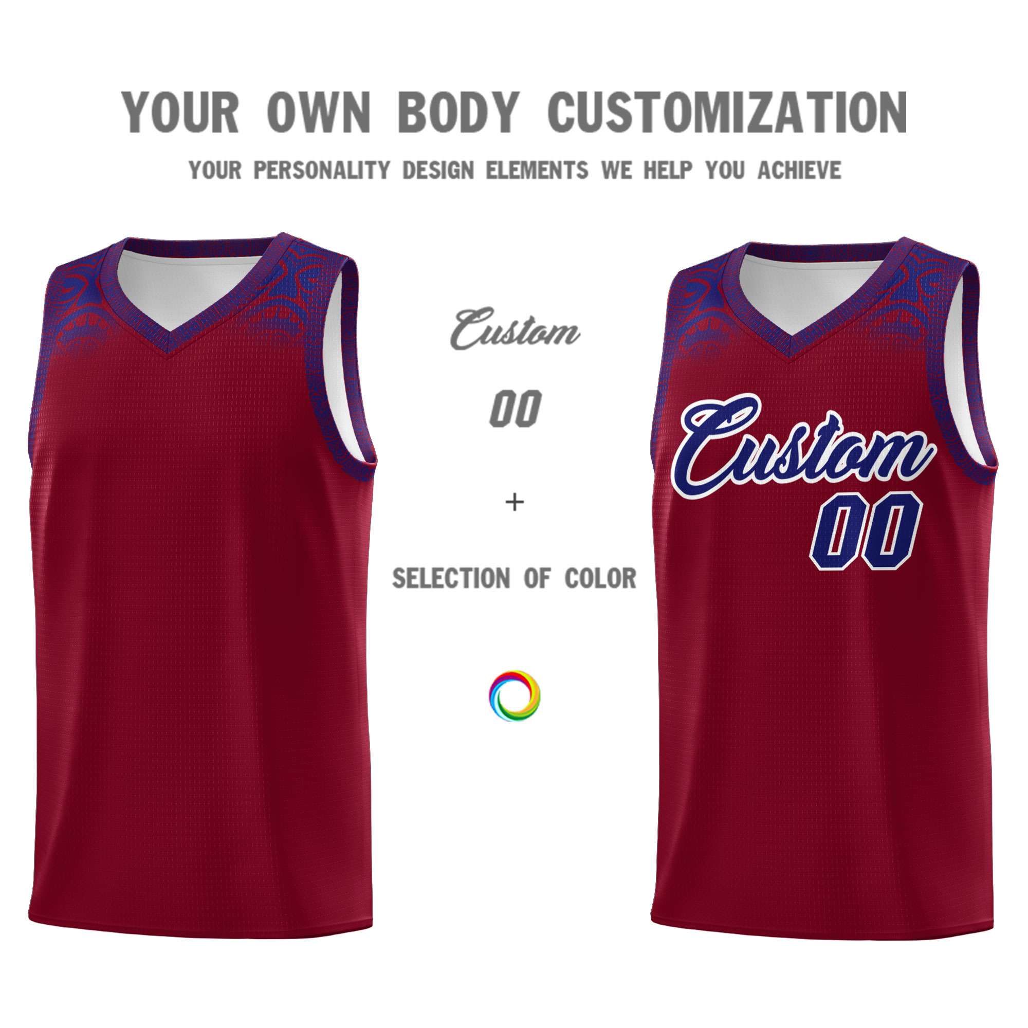Custom Crimson Royal Personalized Indians Print Kits Sports Uniform Basketball Jersey|KXKSHOP