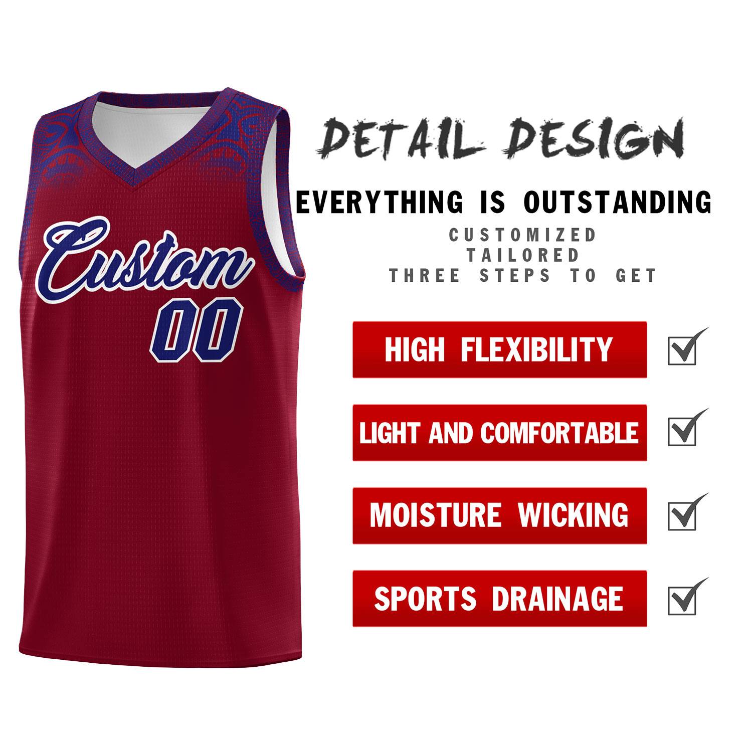 Custom Crimson Royal Personalized Indians Print Kits Sports Uniform Basketball Jersey|KXKSHOP