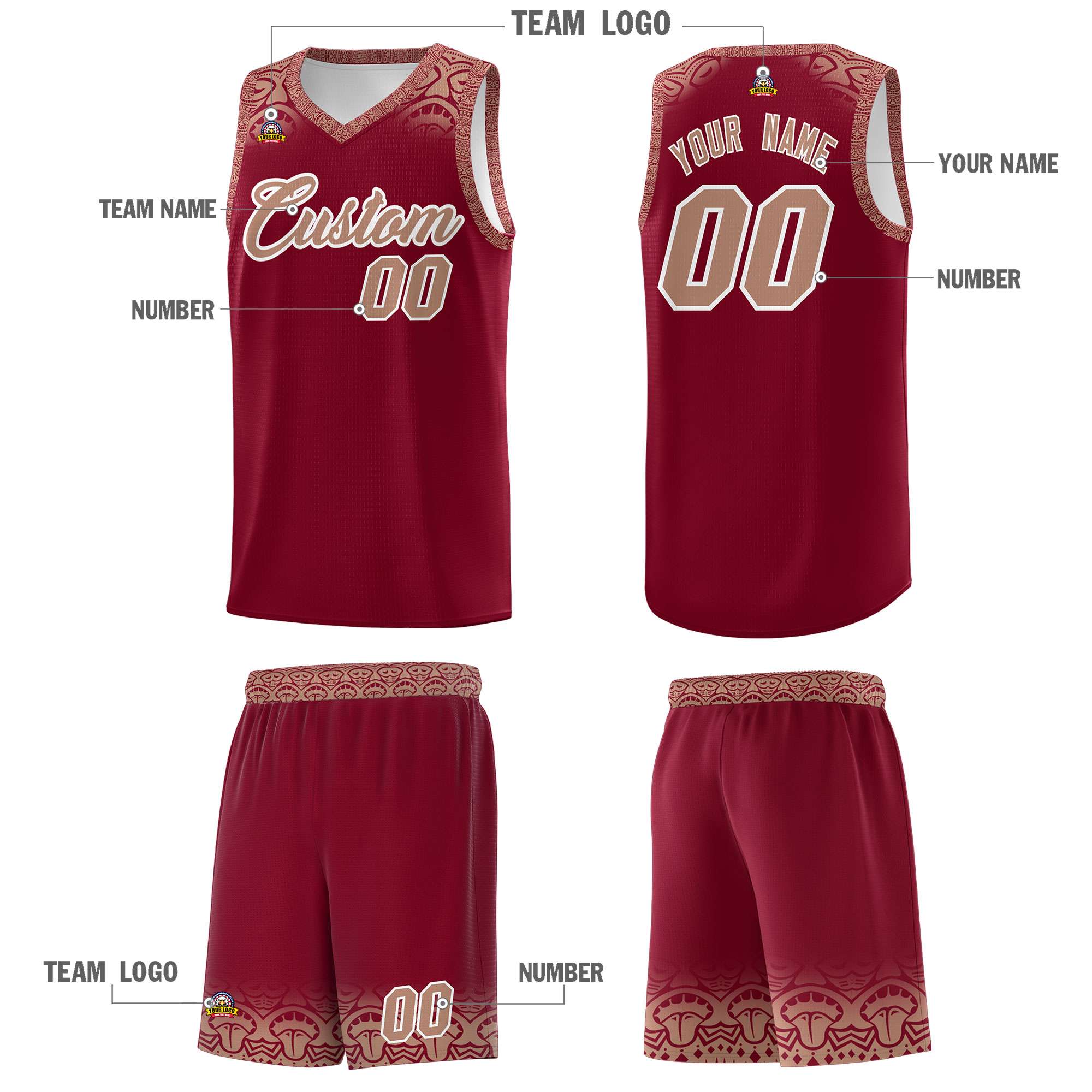 Custom Crimson Teabrown Personalized Indians Print Kits Sports Uniform Basketball Jersey|KXKSHOP