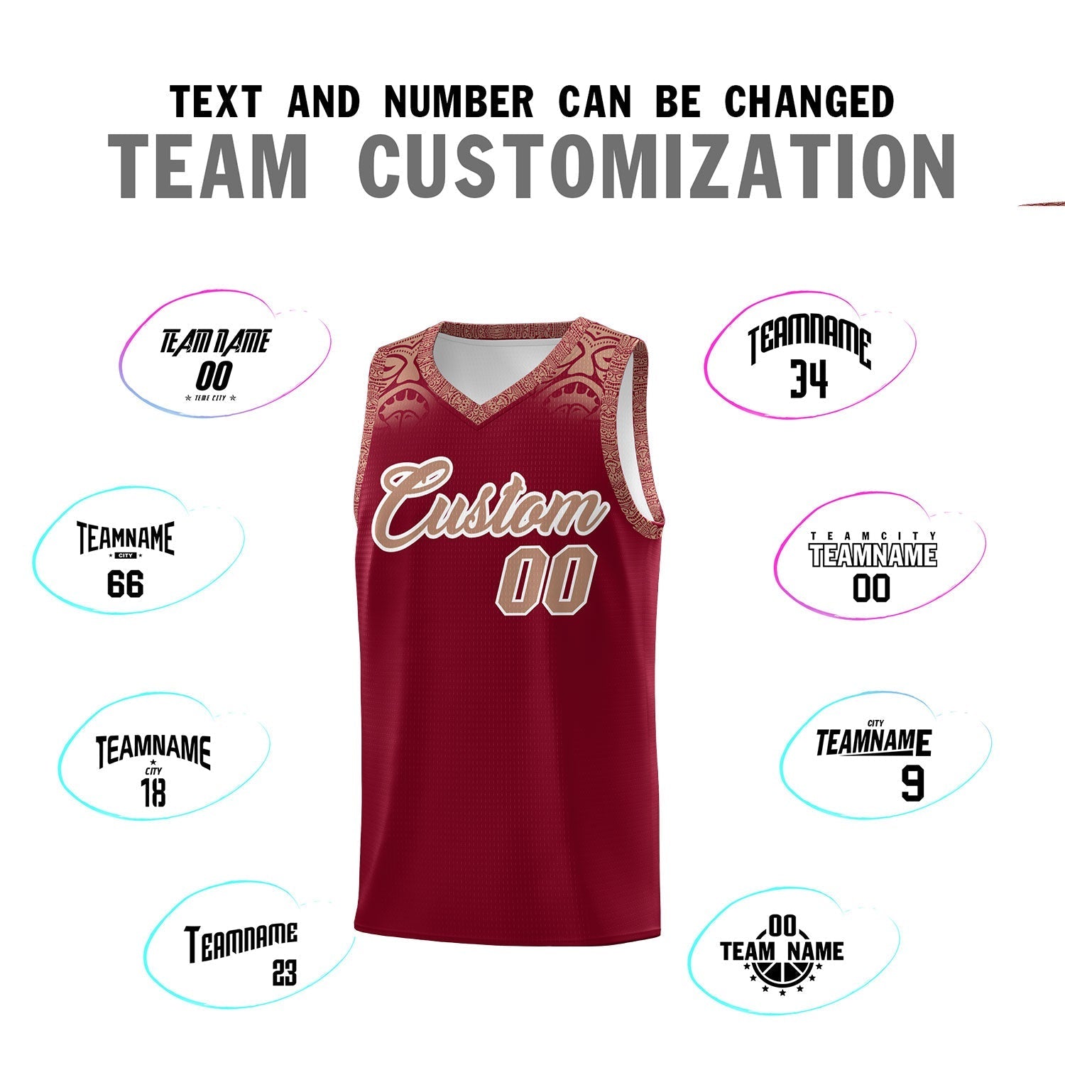 Custom Crimson Teabrown Personalized Indians Print Kits Sports Uniform Basketball Jersey|KXKSHOP