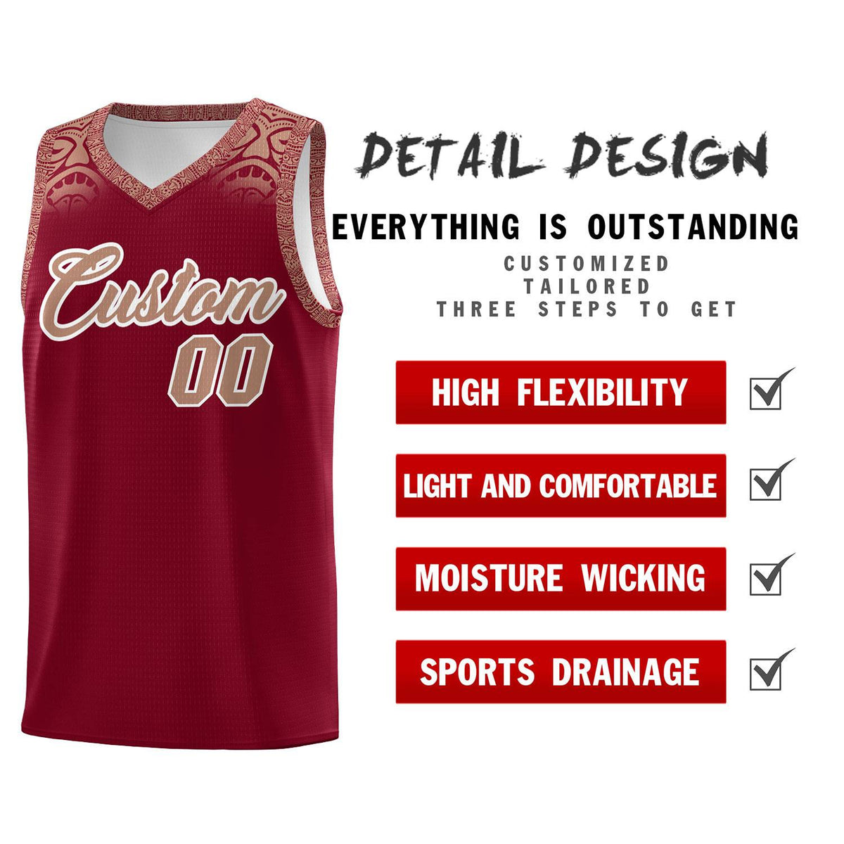 Custom Crimson Teabrown Personalized Indians Print Kits Sports Uniform Basketball Jersey|KXKSHOP