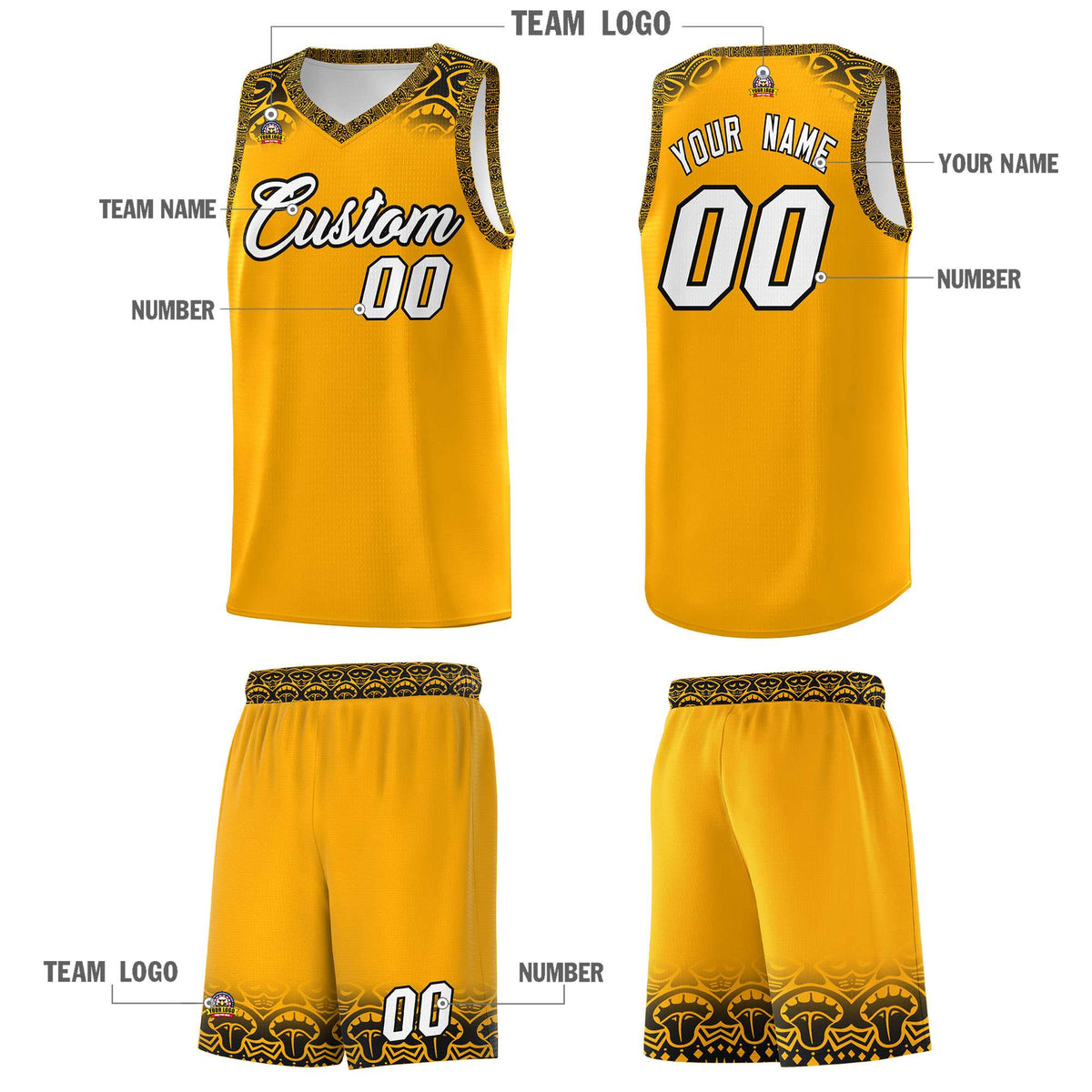 Custom Yellow Black Personalized Indians Print Kits Sports Uniform Basketball Jersey|KXKSHOP