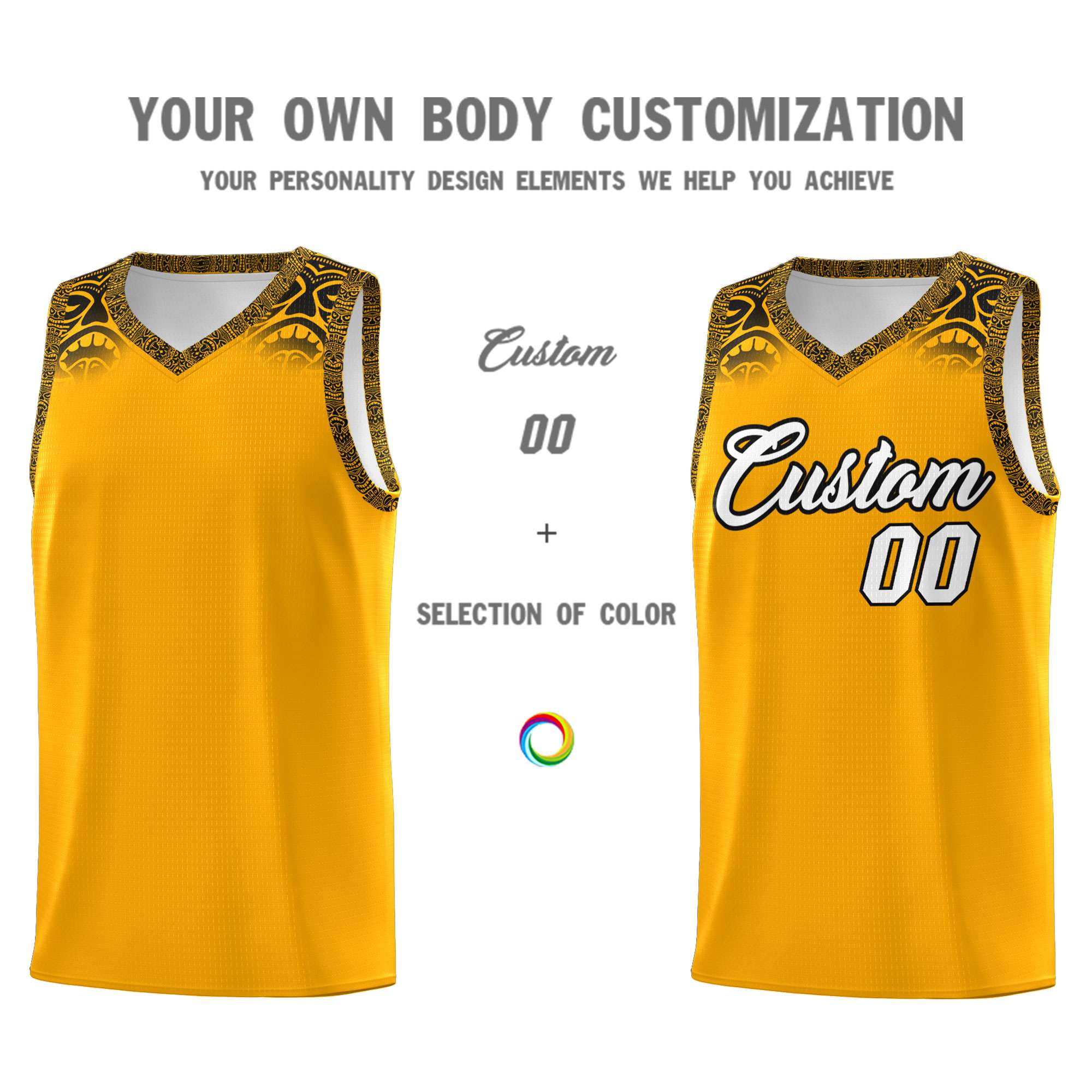 Custom Yellow Black Personalized Indians Print Kits Sports Uniform Basketball Jersey|KXKSHOP