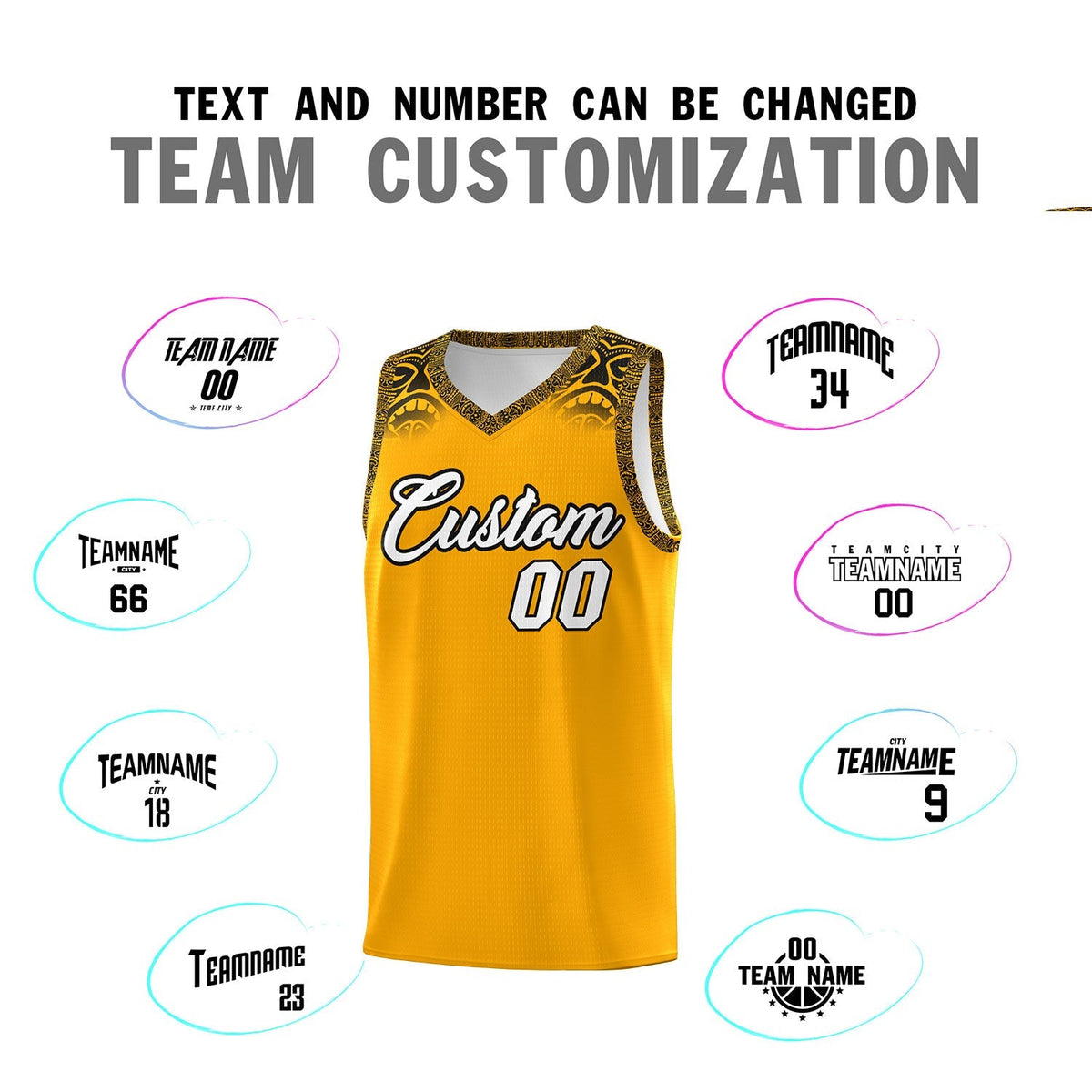 Custom Yellow Black Personalized Indians Print Kits Sports Uniform Basketball Jersey|KXKSHOP