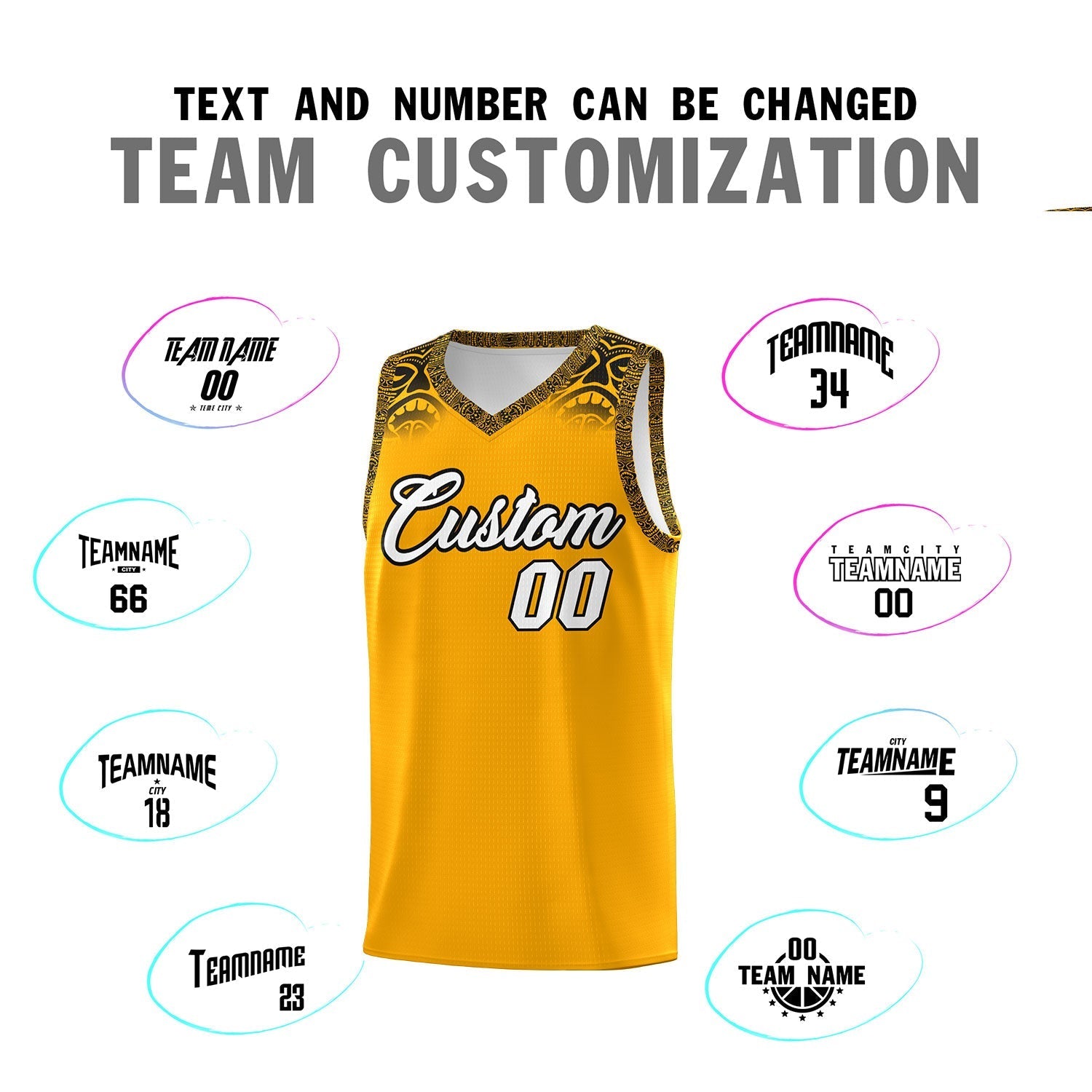 Custom Yellow Black Personalized Indians Print Kits Sports Uniform Basketball Jersey|KXKSHOP