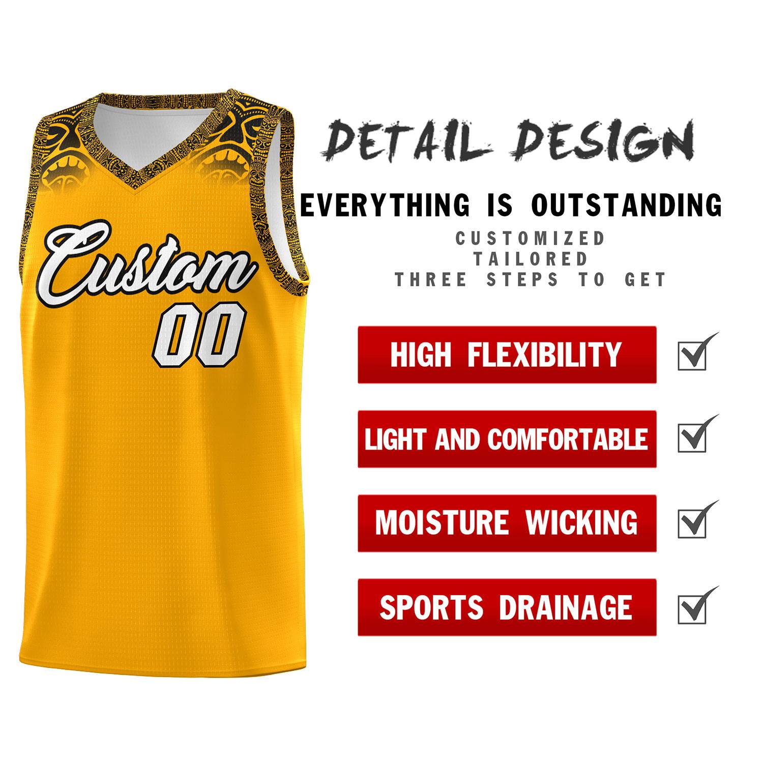 Custom Yellow Black Personalized Indians Print Kits Sports Uniform Basketball Jersey|KXKSHOP