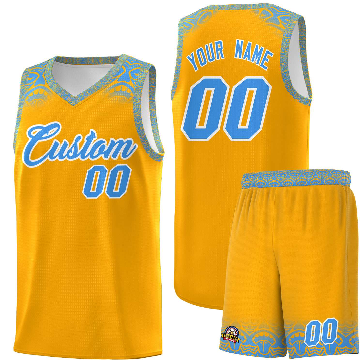 Custom Yellow Powder Blue Personalized Indians Print Kits Sports Uniform Basketball Jersey|KXKSHOP