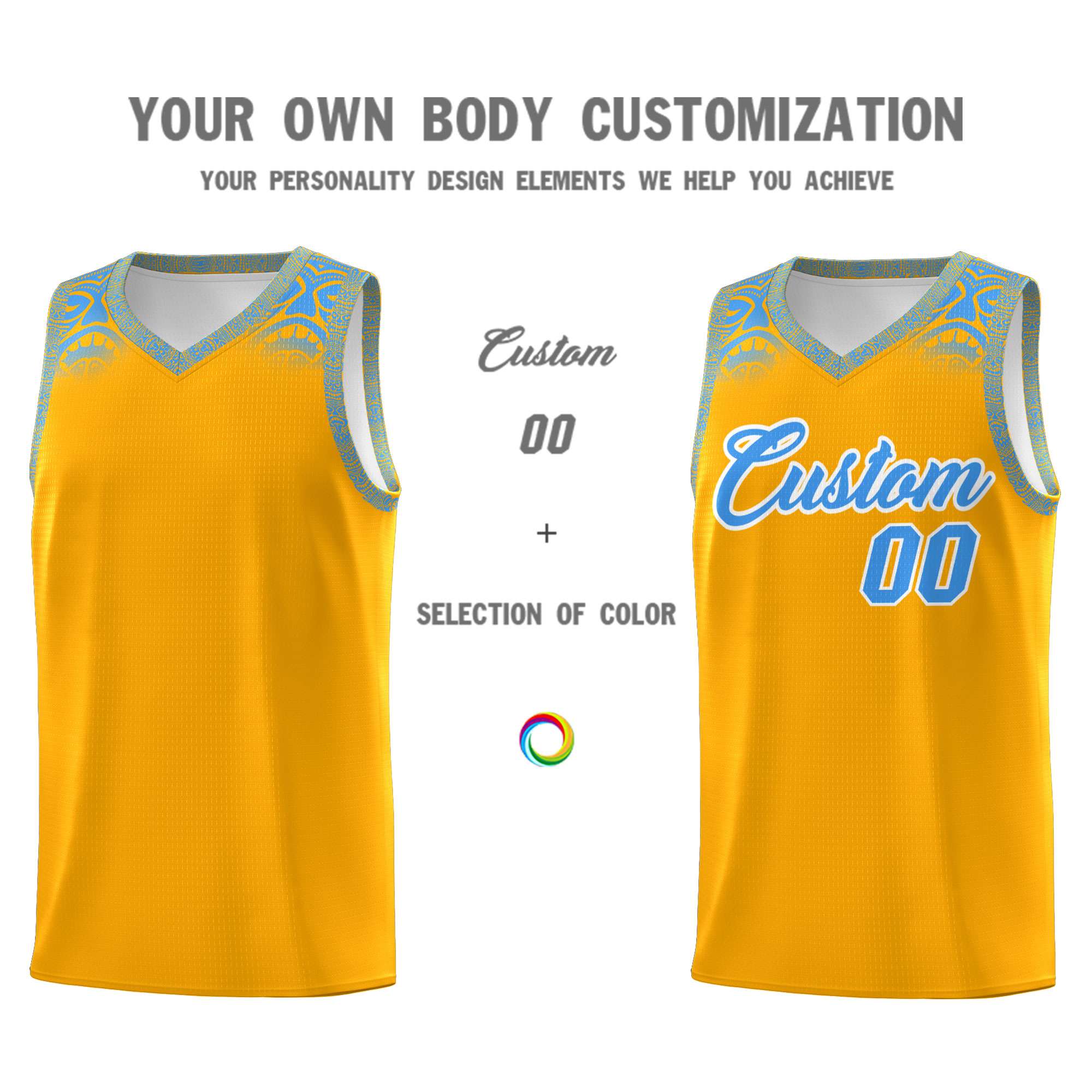 Custom Yellow Powder Blue Personalized Indians Print Kits Sports Uniform Basketball Jersey|KXKSHOP