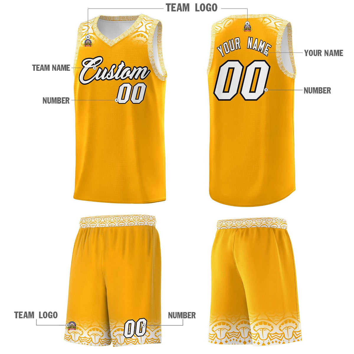 Custom Yellow White Personalized Indians Print Kits Sports Uniform Basketball Jersey|KXKSHOP