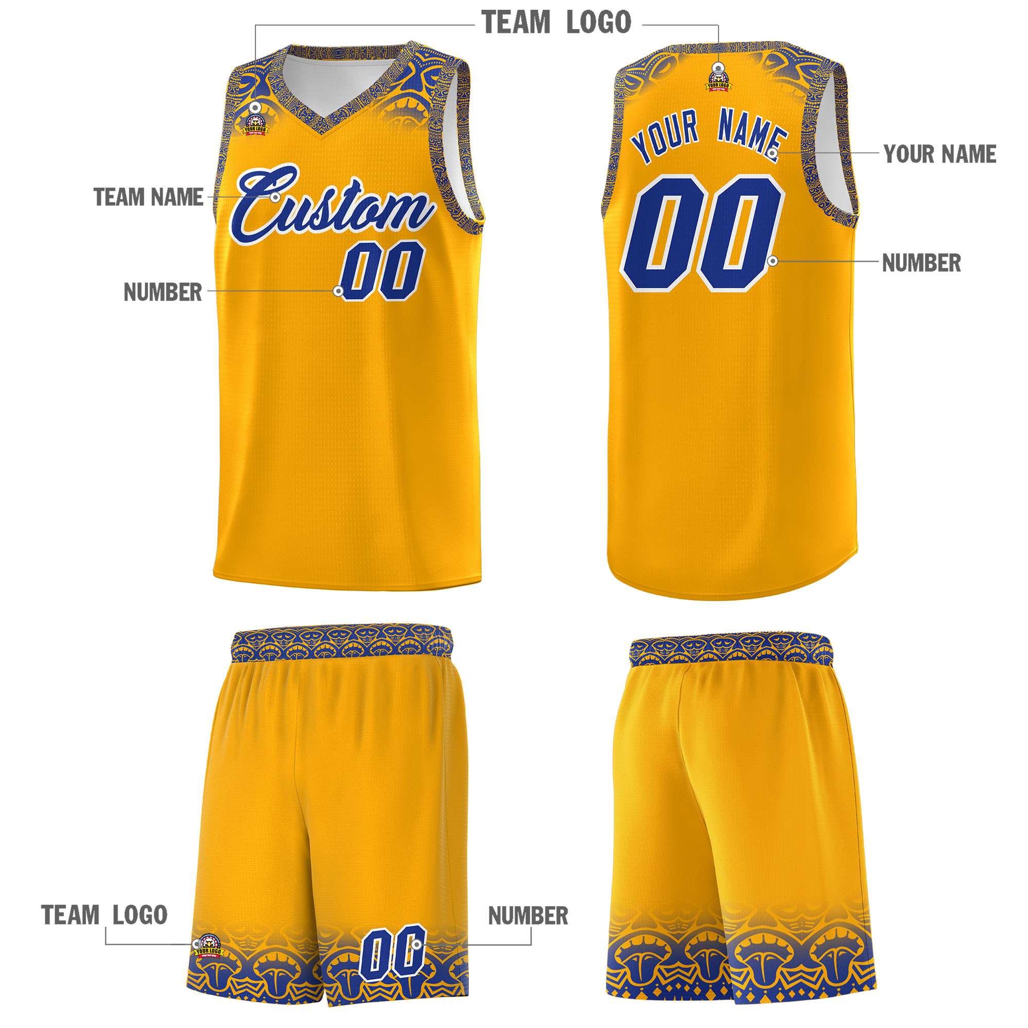 Custom Yellow Royal Personalized Indians Print Kits Sports Uniform Basketball Jersey|KXKSHOP