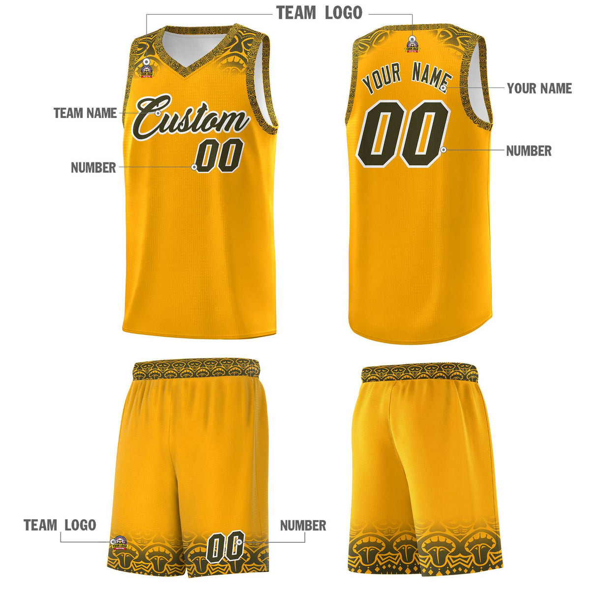 Custom Yellow Olive Personalized Indians Print Kits Sports Uniform Basketball Jersey|KXKSHOP
