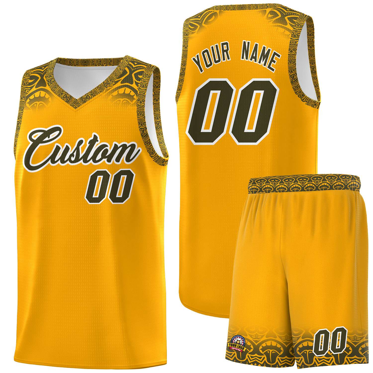 Custom Yellow Olive Personalized Indians Print Kits Sports Uniform Basketball Jersey|KXKSHOP