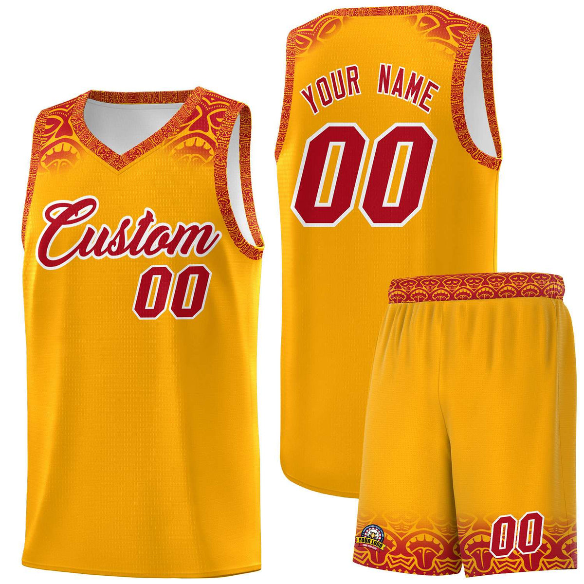 Custom Yellow Red Personalized Indians Print Kits Sports Uniform Basketball Jersey|KXKSHOP