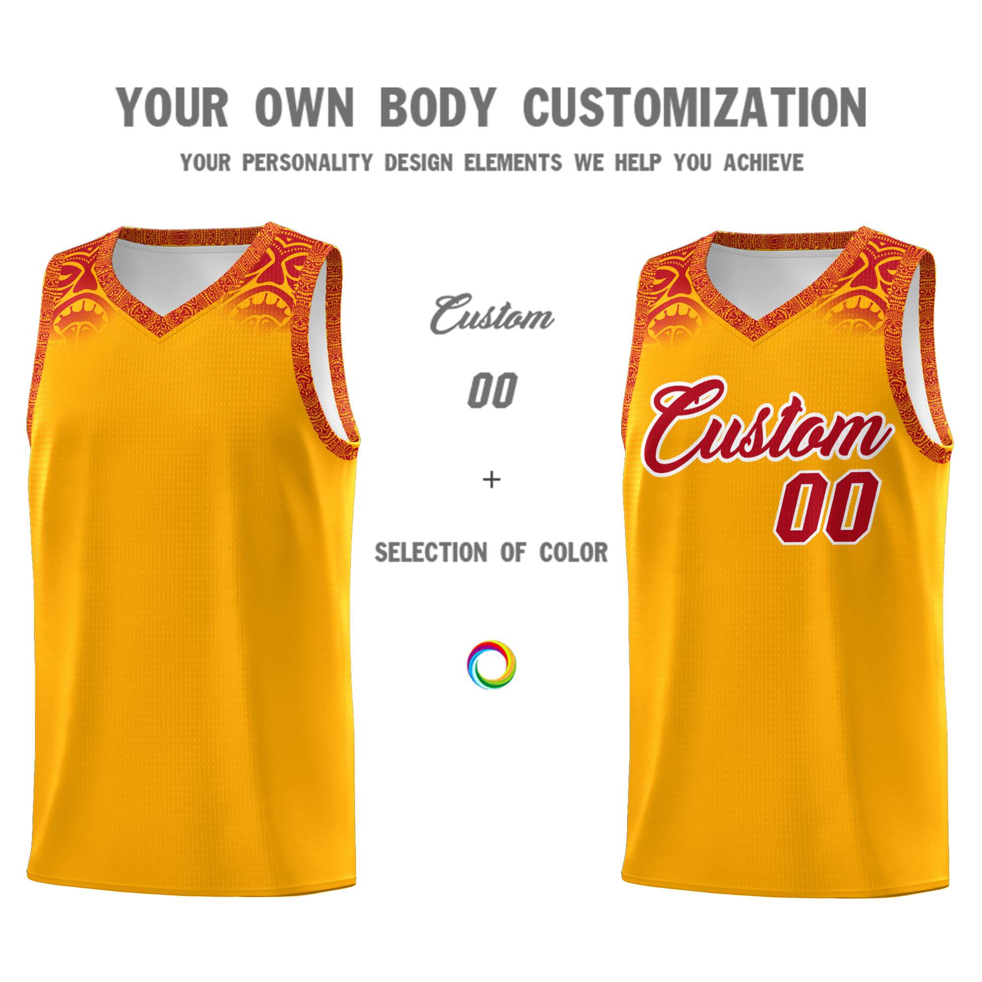 Custom Yellow Red Personalized Indians Print Kits Sports Uniform Basketball Jersey|KXKSHOP