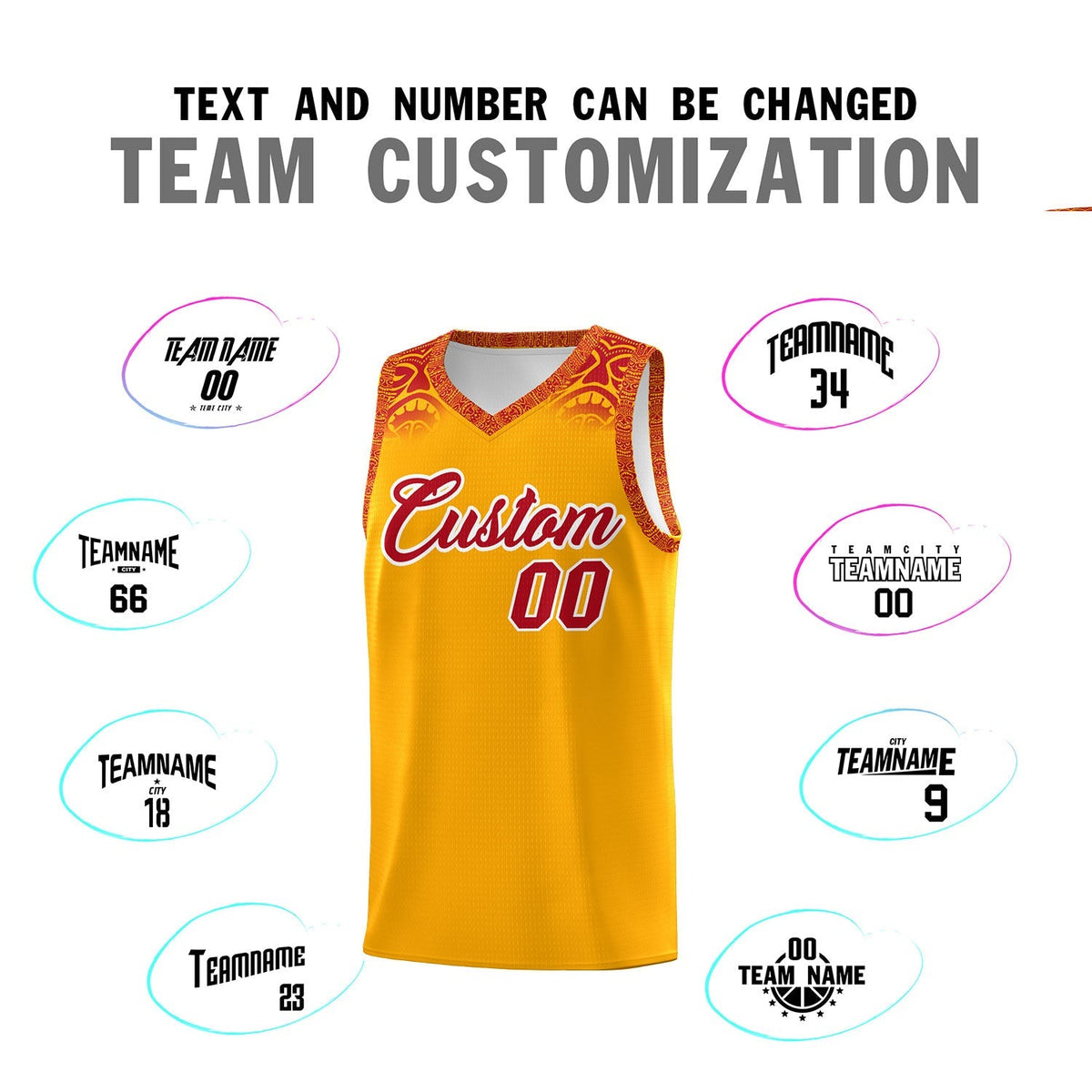 Custom Yellow Red Personalized Indians Print Kits Sports Uniform Basketball Jersey|KXKSHOP