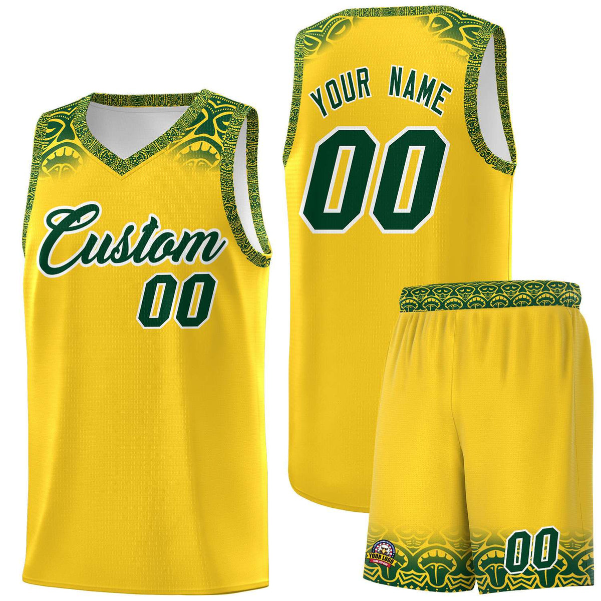 Custom Gold Green Personalized Indians Print Kits Sports Uniform Basketball Jersey|KXKSHOP
