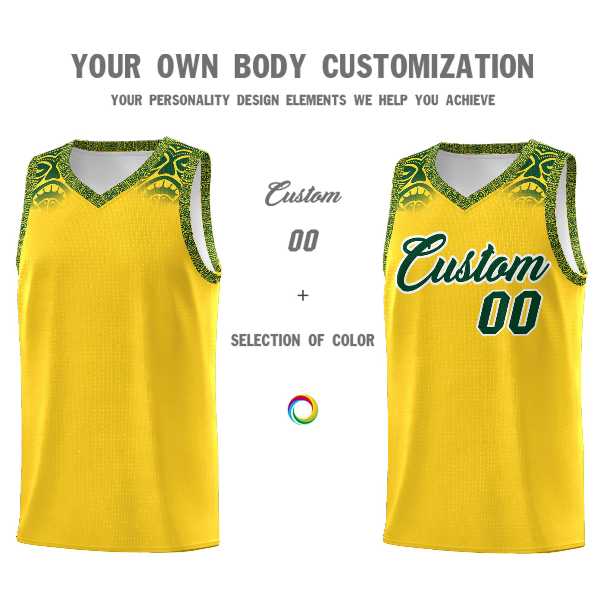 Custom Gold Green Personalized Indians Print Kits Sports Uniform Basketball Jersey|KXKSHOP