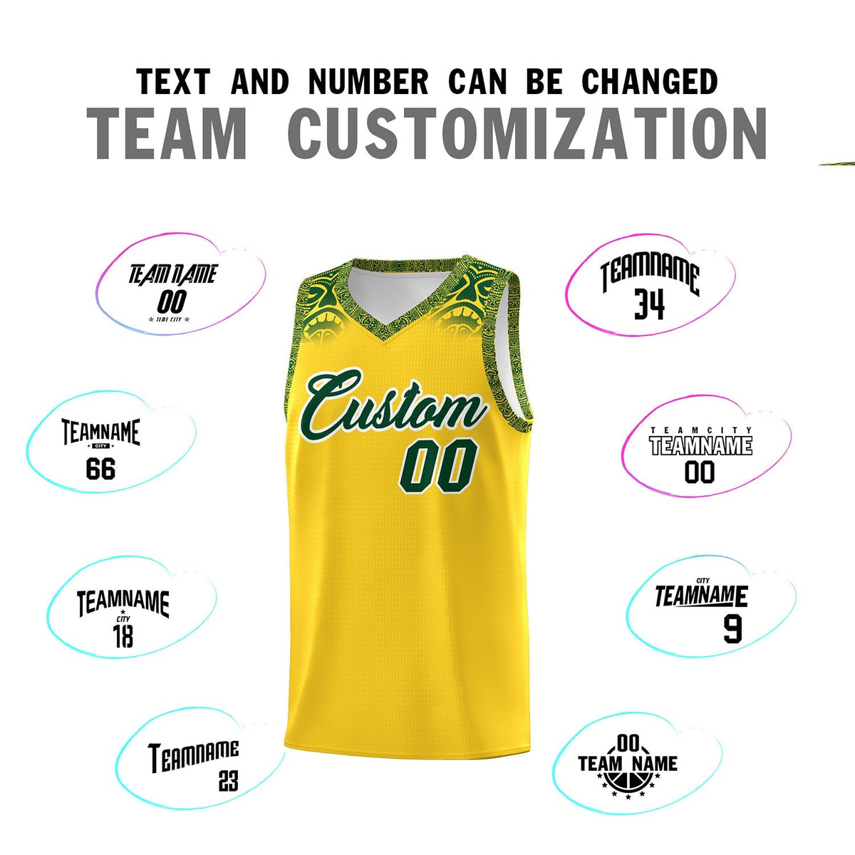 Custom Gold Green Personalized Indians Print Kits Sports Uniform Basketball Jersey|KXKSHOP