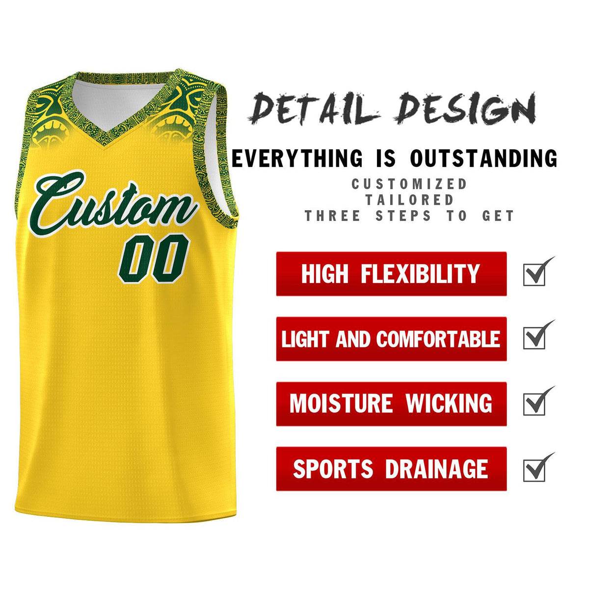 Custom Gold Green Personalized Indians Print Kits Sports Uniform Basketball Jersey|KXKSHOP