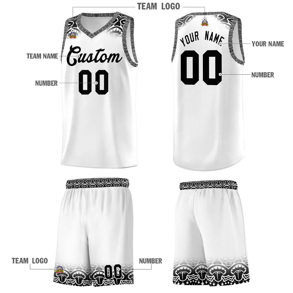 Custom White Black Personalized Indians Print Kits Sports Uniform Basketball Jersey|KXKSHOP