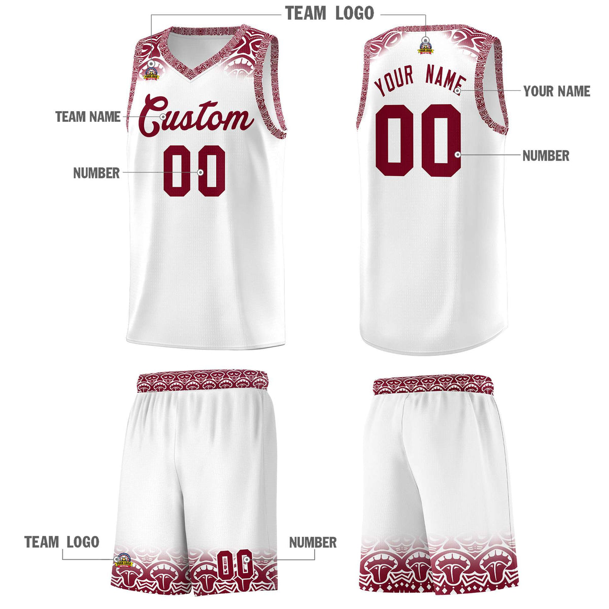 Custom White Crimson Personalized Indians Print Kits Sports Uniform Basketball Jersey|KXKSHOP