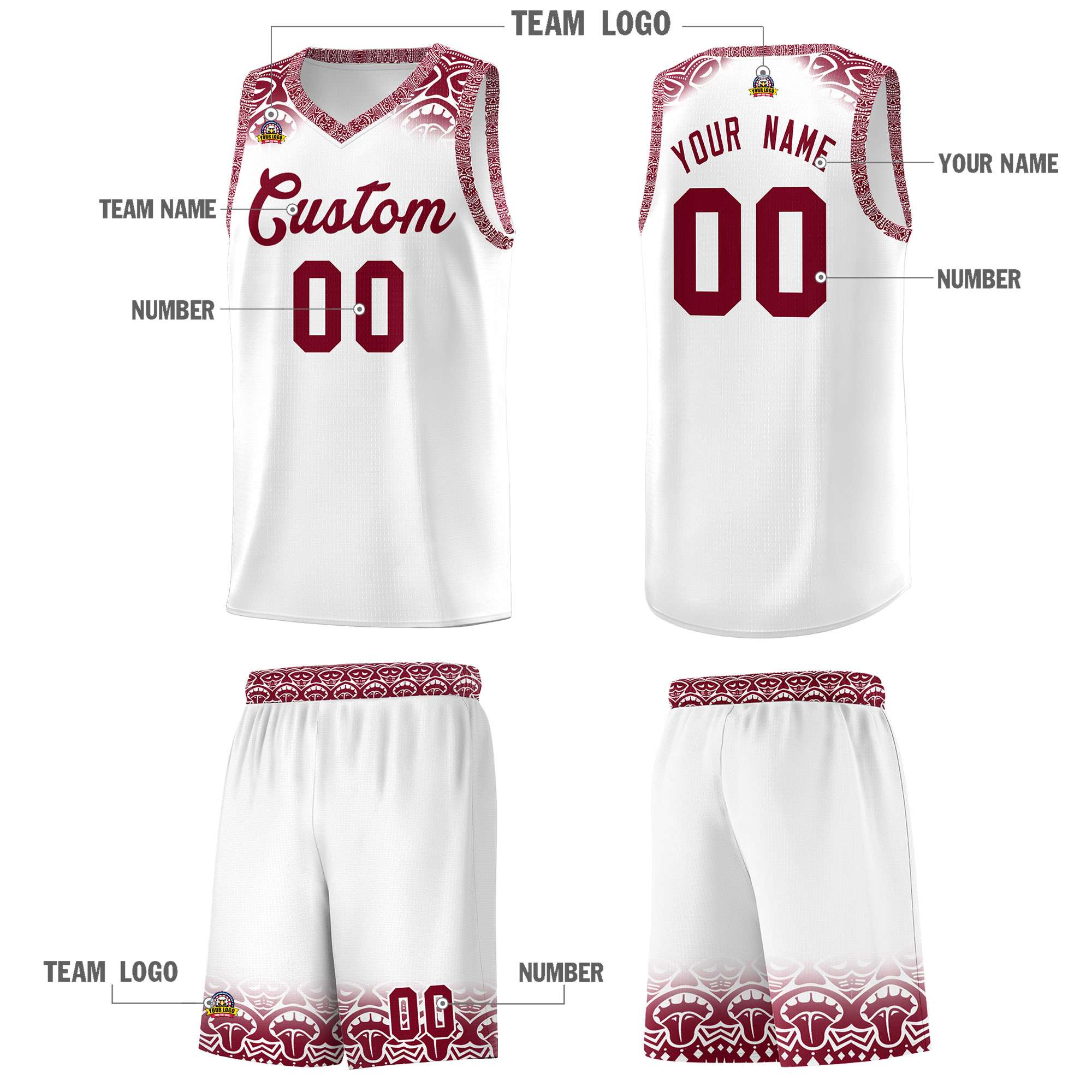 Custom White Crimson Personalized Indians Print Kits Sports Uniform Basketball Jersey|KXKSHOP