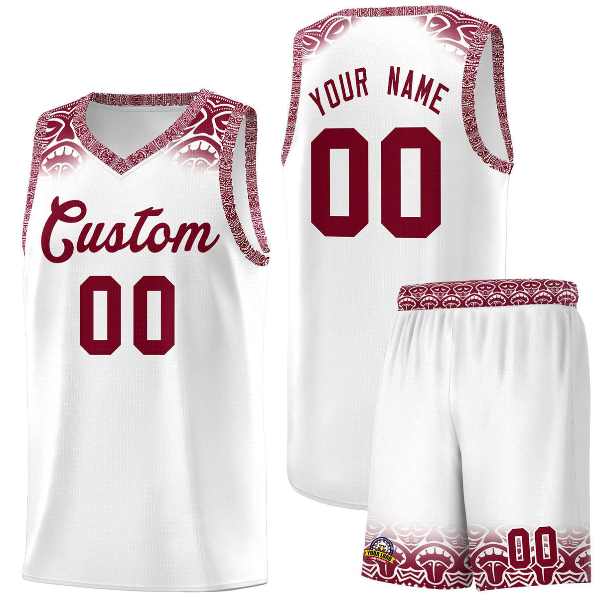 Custom White Crimson Personalized Indians Print Kits Sports Uniform Basketball Jersey|KXKSHOP