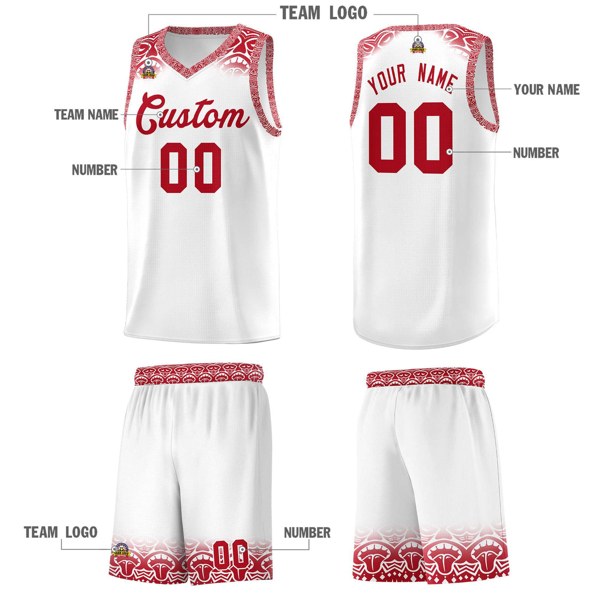 Custom White Red Personalized Indians Print Kits Sports Uniform Basketball Jersey|KXKSHOP