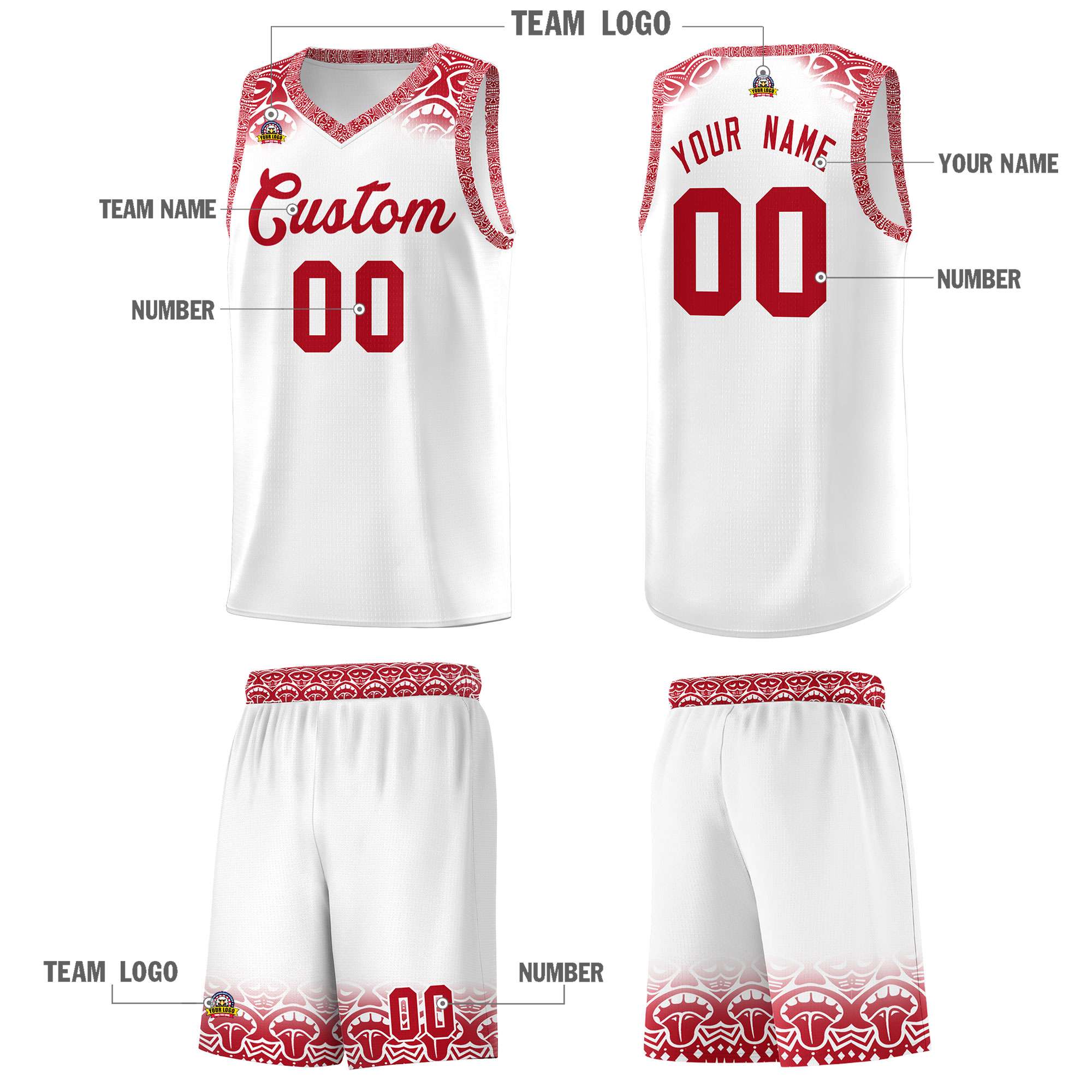 Custom White Red Personalized Indians Print Kits Sports Uniform Basketball Jersey|KXKSHOP
