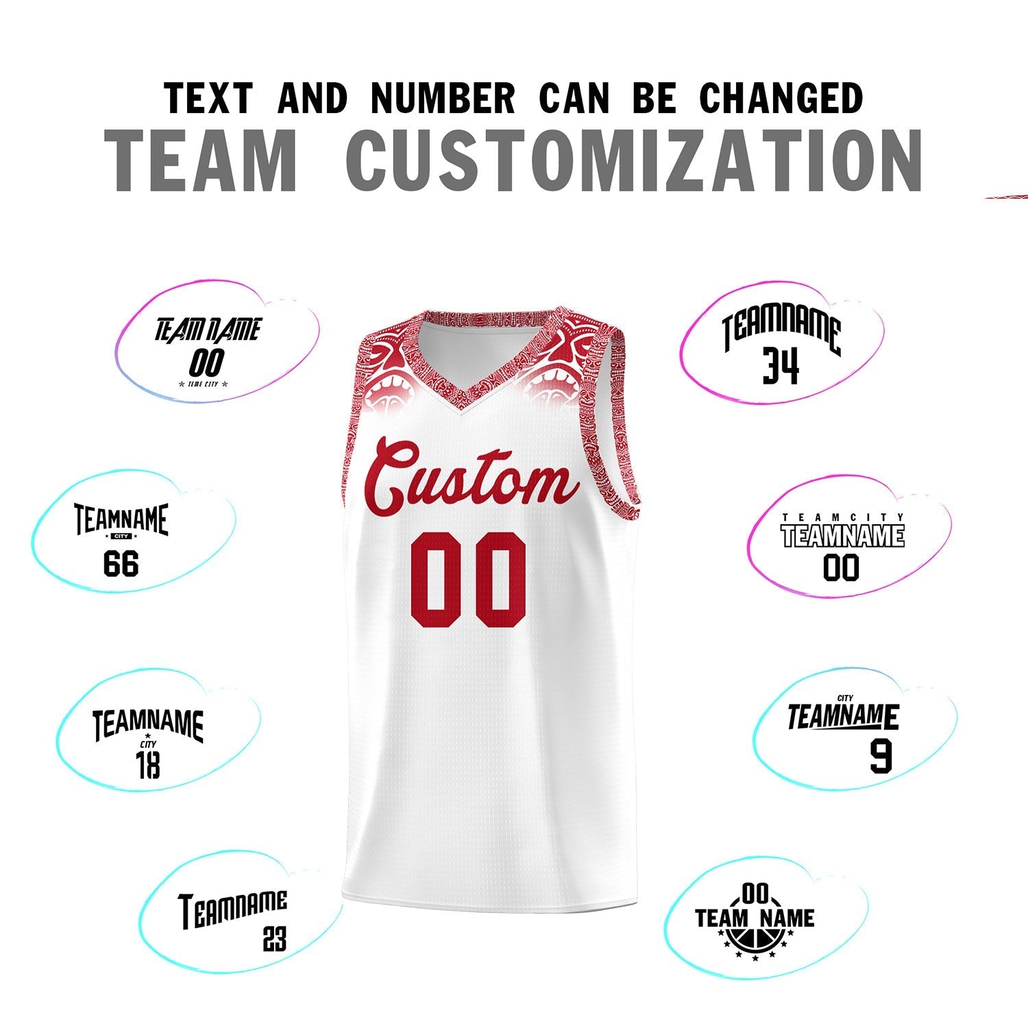 Custom White Red Personalized Indians Print Kits Sports Uniform Basketball Jersey|KXKSHOP