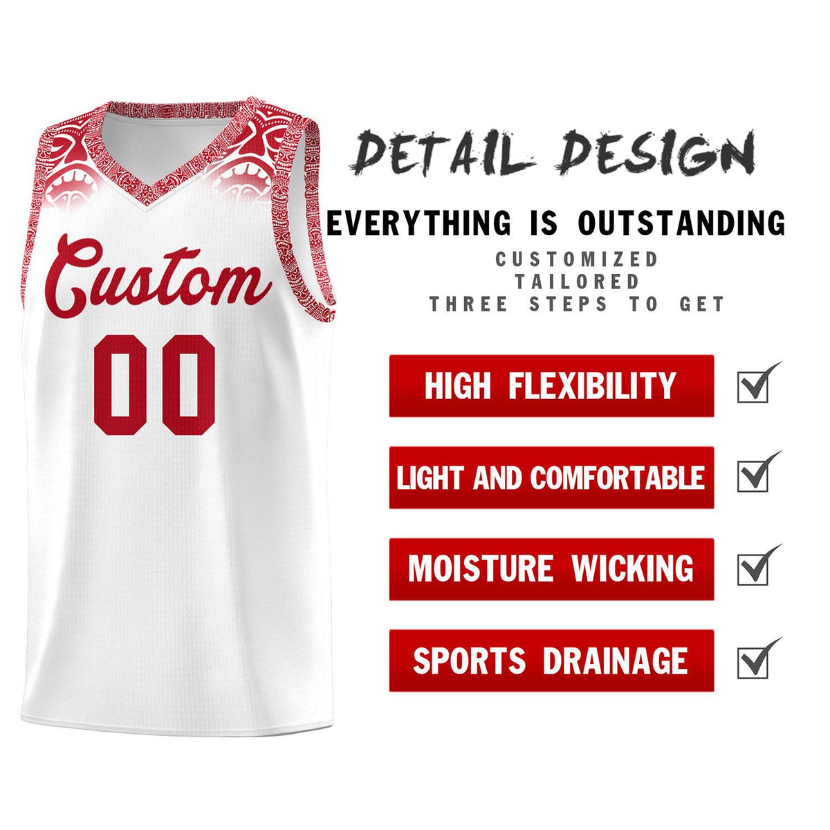 Custom White Red Personalized Indians Print Kits Sports Uniform Basketball Jersey|KXKSHOP
