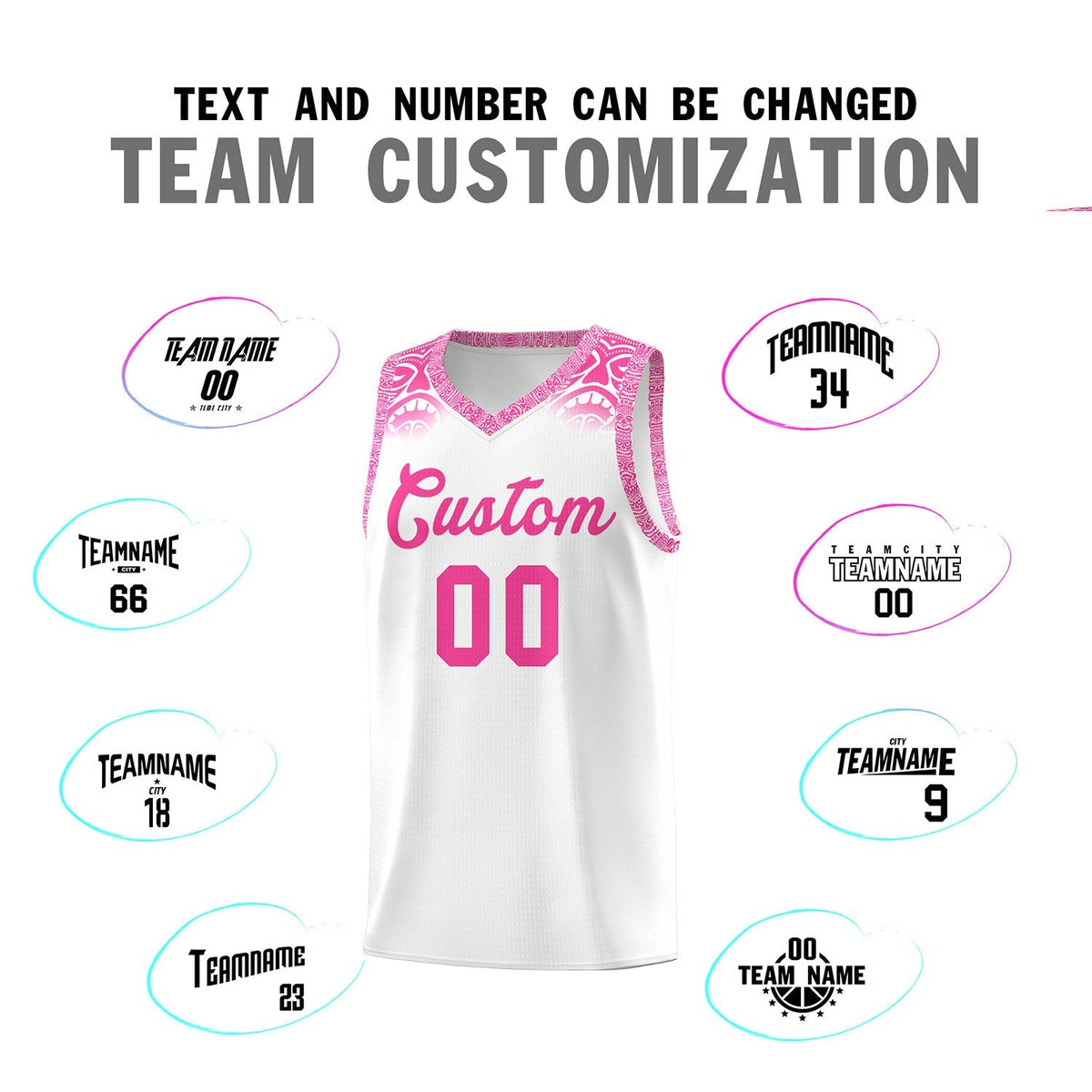 Custom White Pink Personalized Indians Print Kits Sports Uniform Basketball Jersey|KXKSHOP