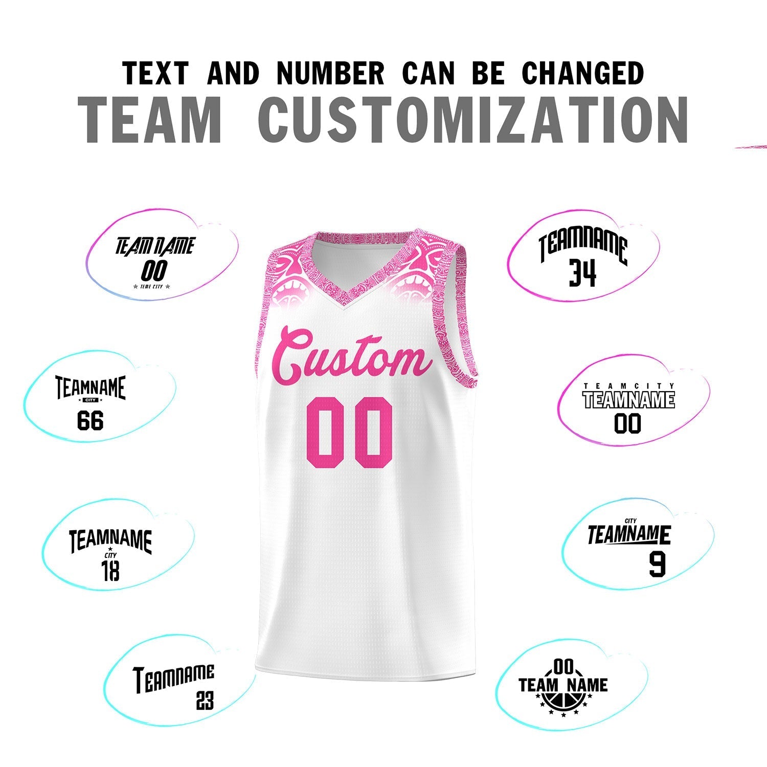 Custom White Pink Personalized Indians Print Kits Sports Uniform Basketball Jersey|KXKSHOP