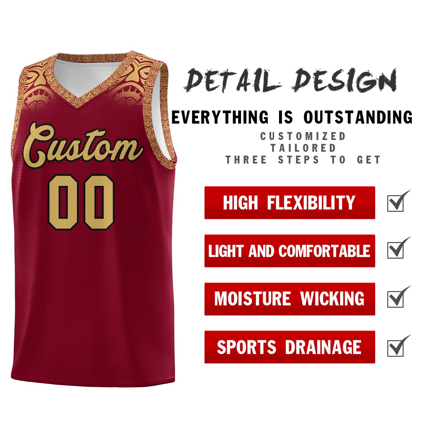 Custom Crimson Old Gold Personalized Indians Print Kits Sports Uniform Basketball Jersey|KXKSHOP