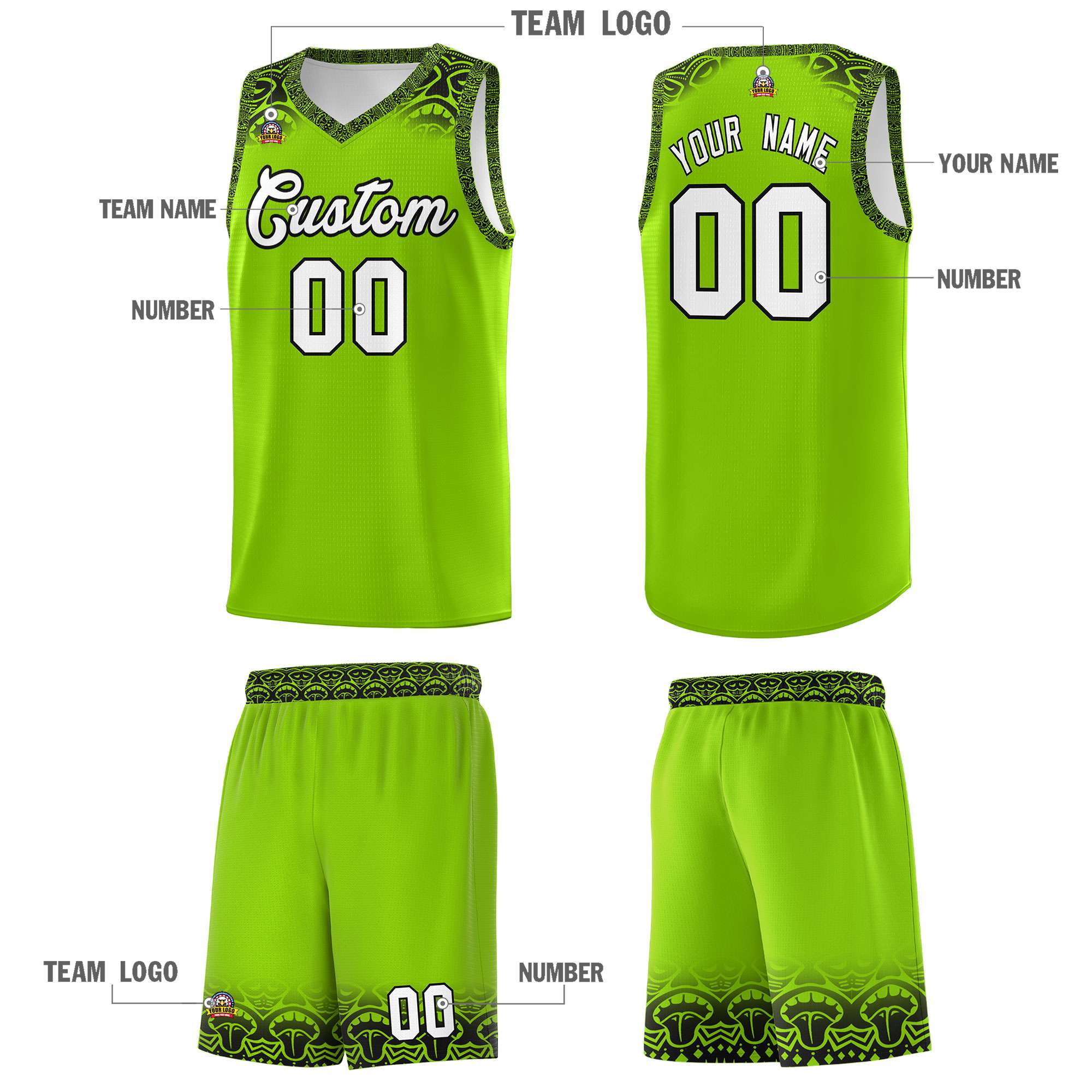Custom Green Black Personalized Indians Print Kits Sports Uniform Basketball Jersey|KXKSHOP