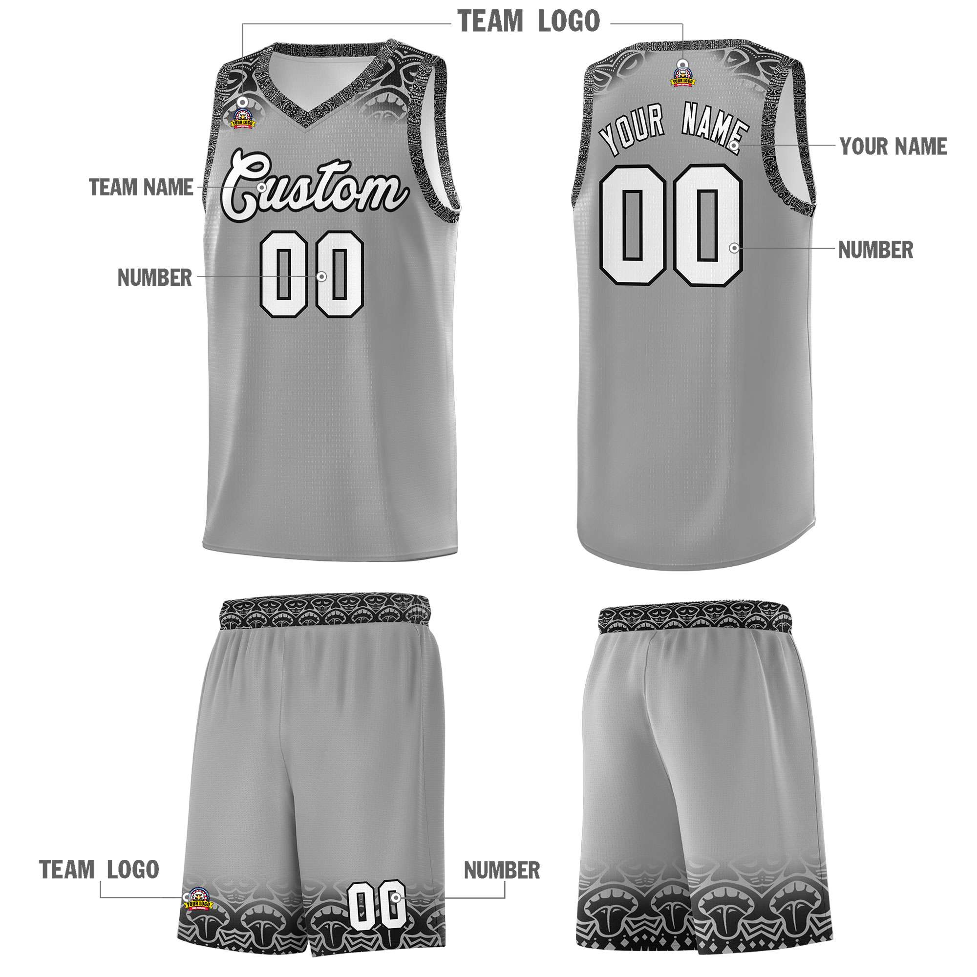 Custom Dark Gray Black Personalized Indians Print Kits Sports Uniform Basketball Jersey|KXKSHOP