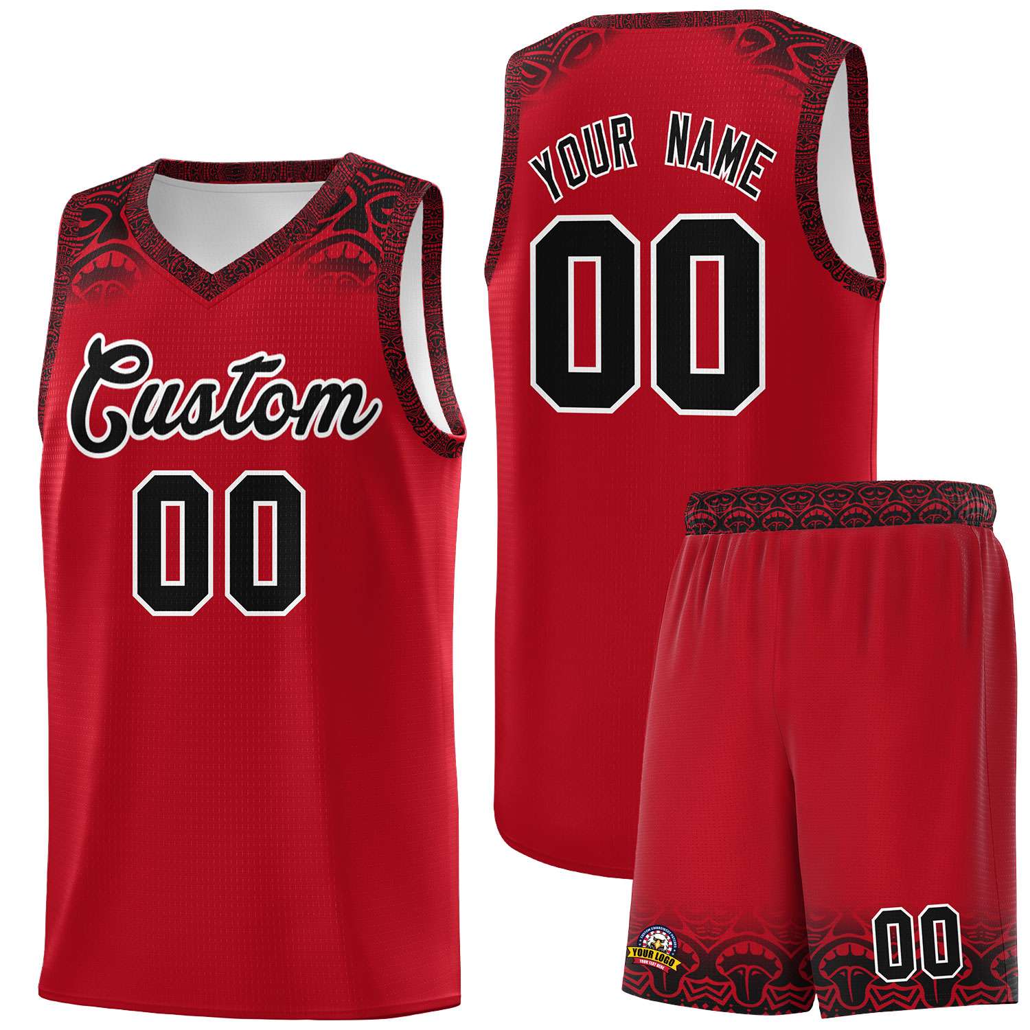 Custom Red Black Personalized Indians Print Kits Sports Uniform Basketball Jersey|KXKSHOP